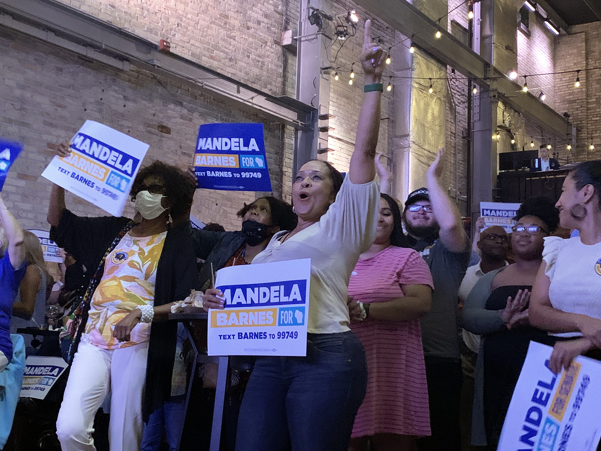 Supporters of U.S. Senate candidate Mandela Barnes celebrate his victory