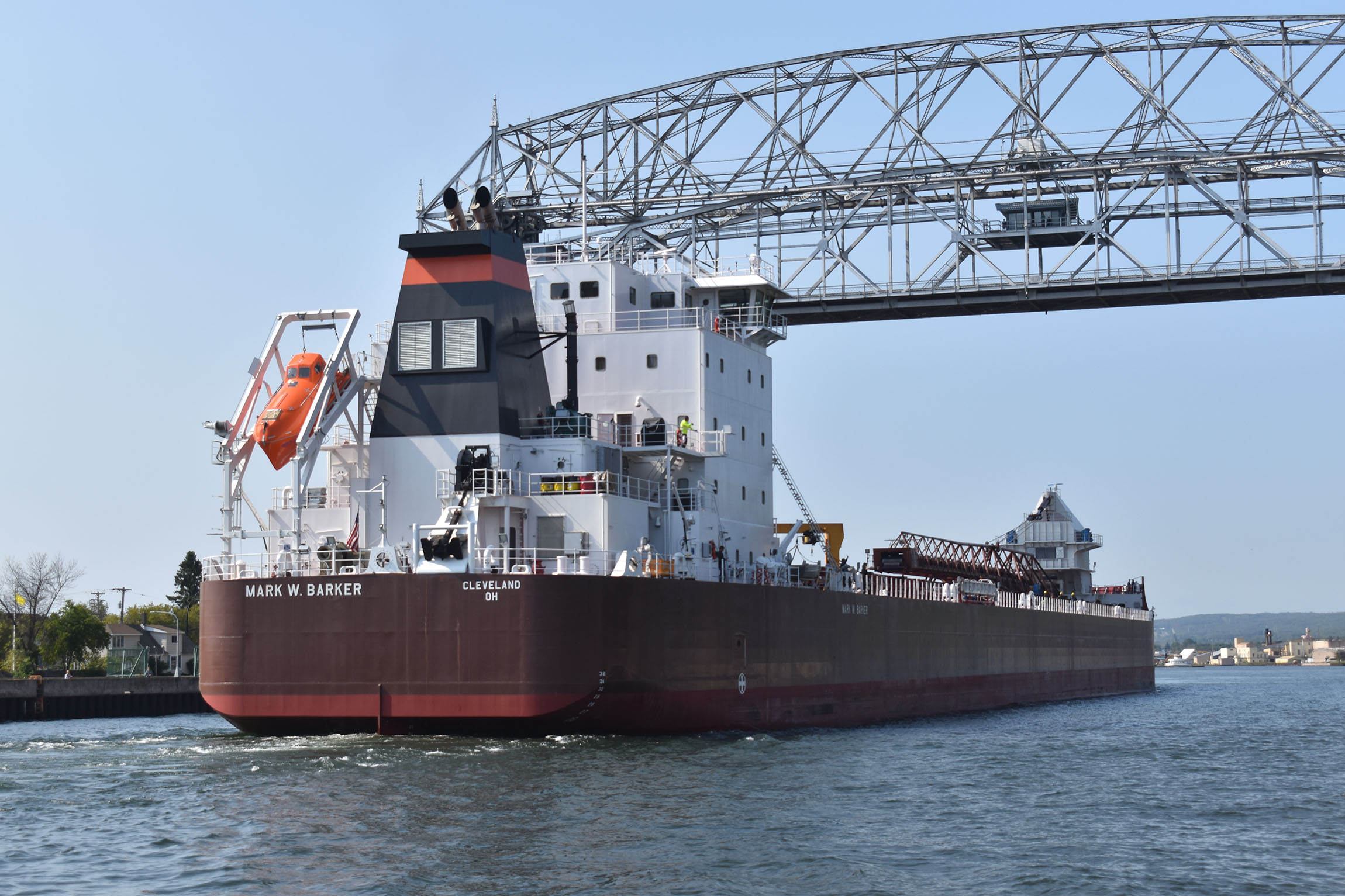 Mark W. Barker under the Duluth Aerial Lift Bridge