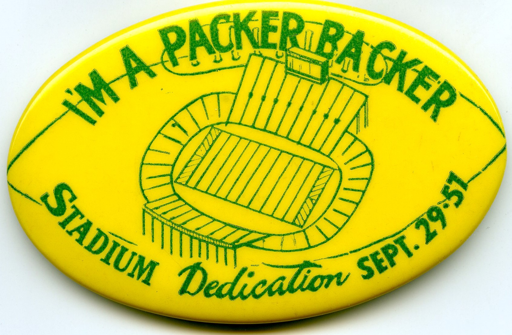 A pin dedicates the first Green Bay Packers game played at Lambeau Field