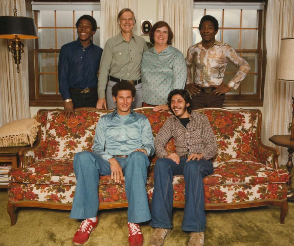 Roger and Annette Brandstetter with the four refugees they officially sponsored