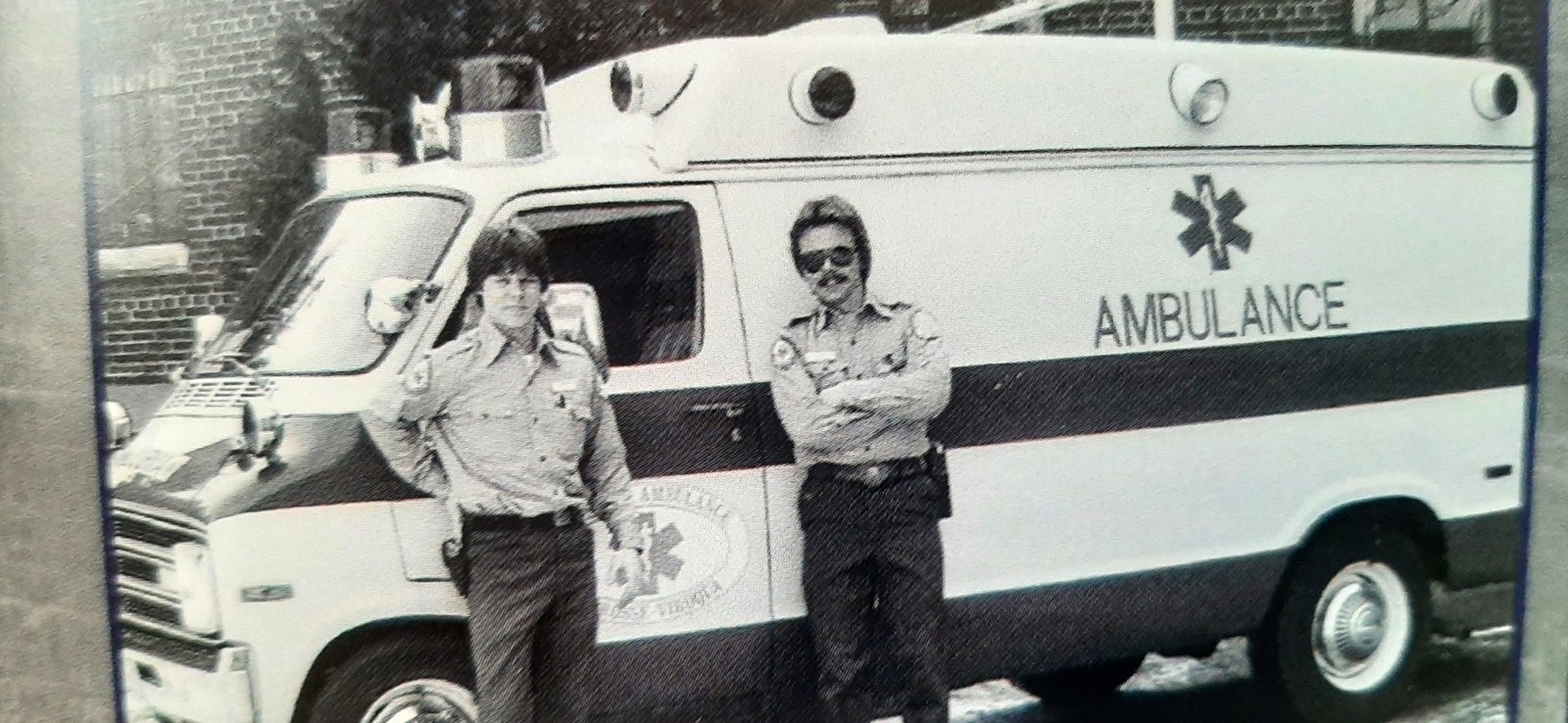 Rich Rice in front of an ambulance in 1980