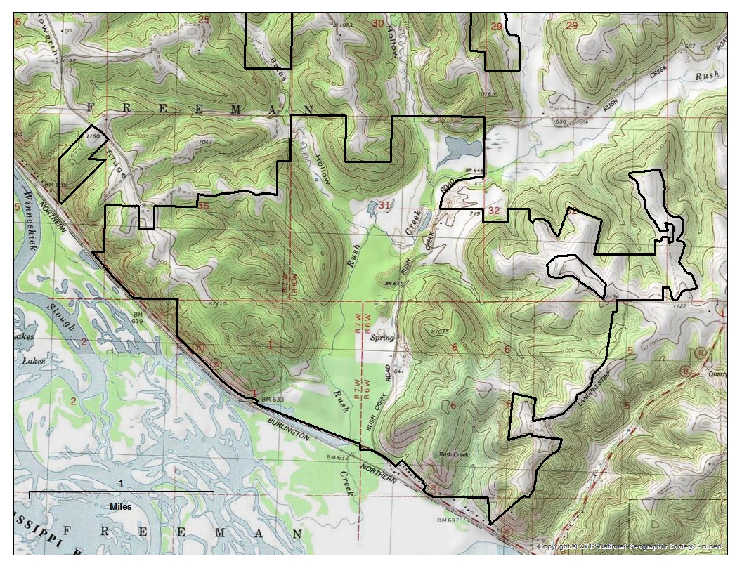 A map of the Rush Creek State Natural Area