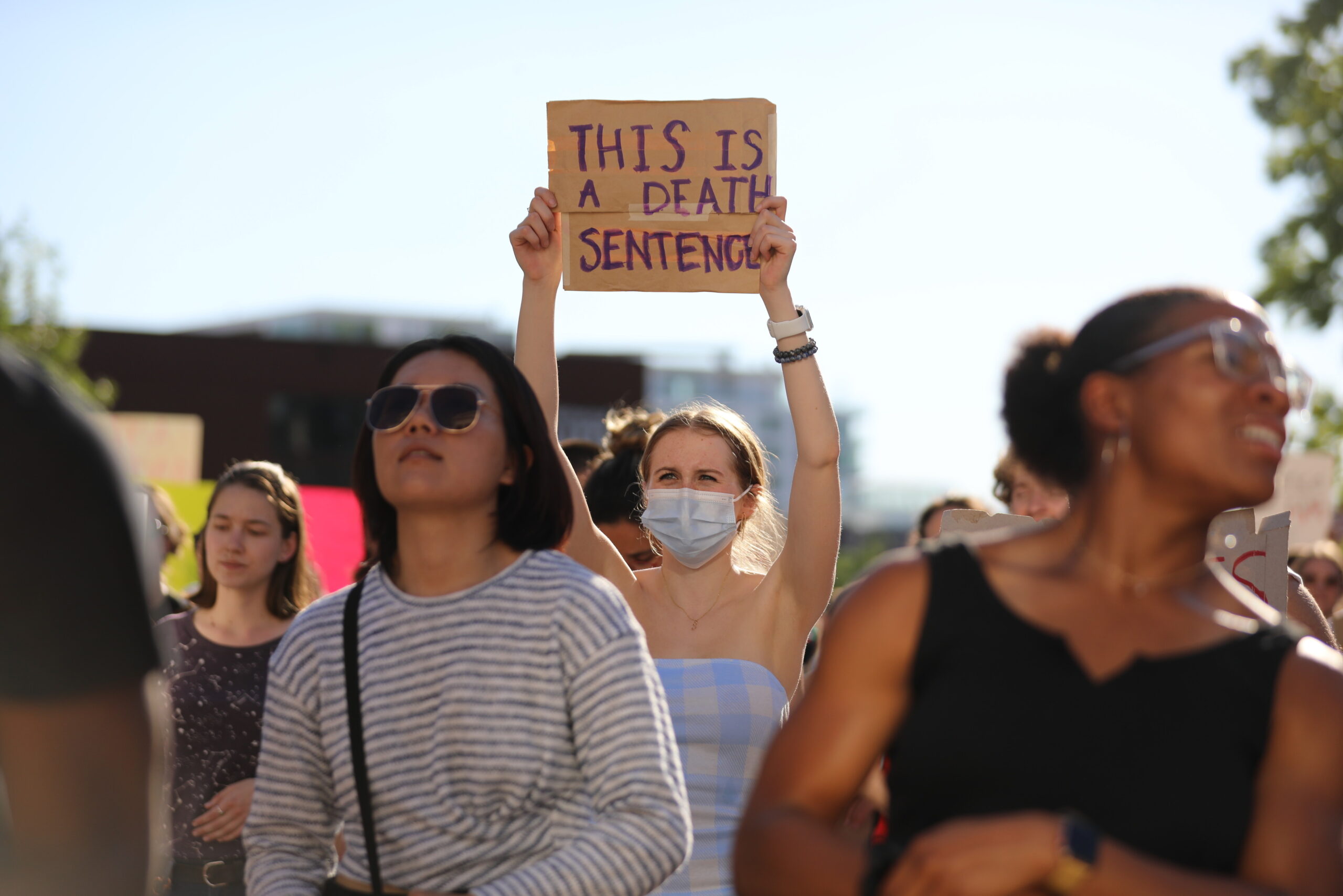 Protesters gather outside the Wisconsin State Capitol on June 24, 2022 in Madison, Wis., during a rally and march for legal abortio