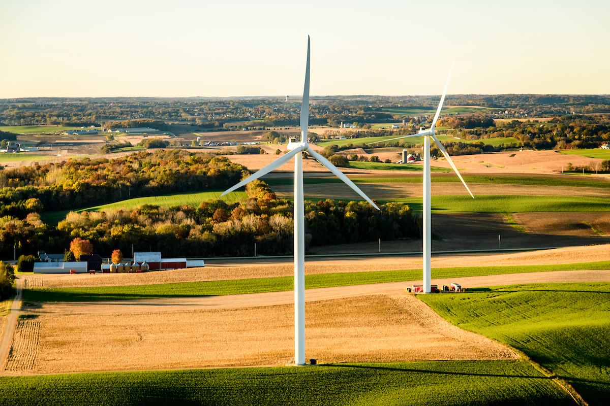 Farmland with windmills