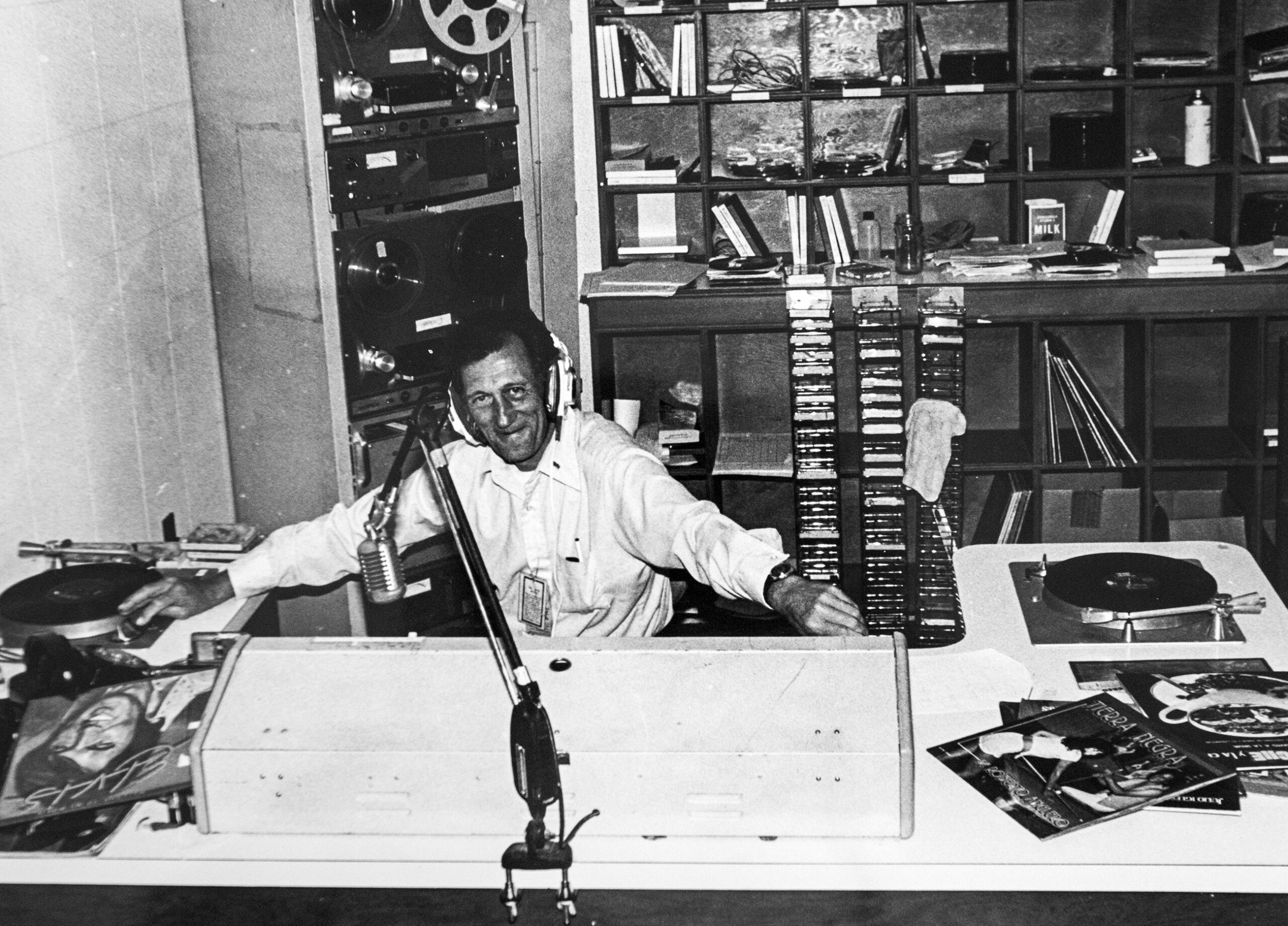 Harry Lengman, an electronics engineer for FEMA, runs the soundboard for the Cuban radio station, WRPC