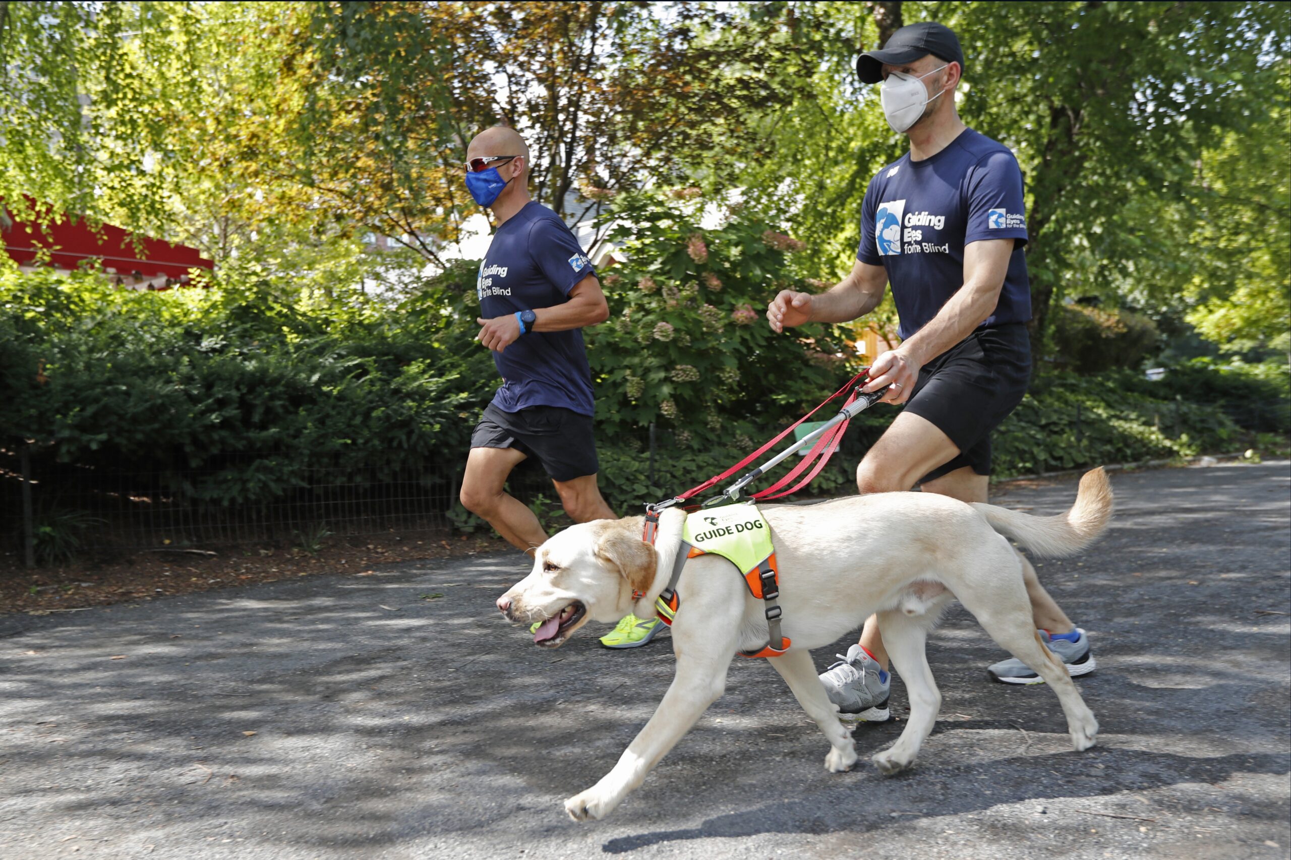 Blind man runs with guide dog