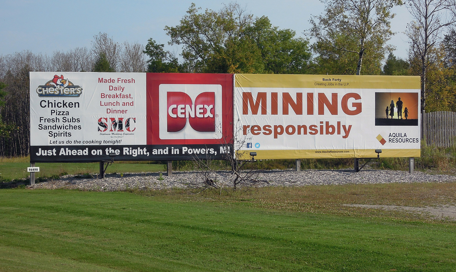 Billboard supporting Back Forty mine