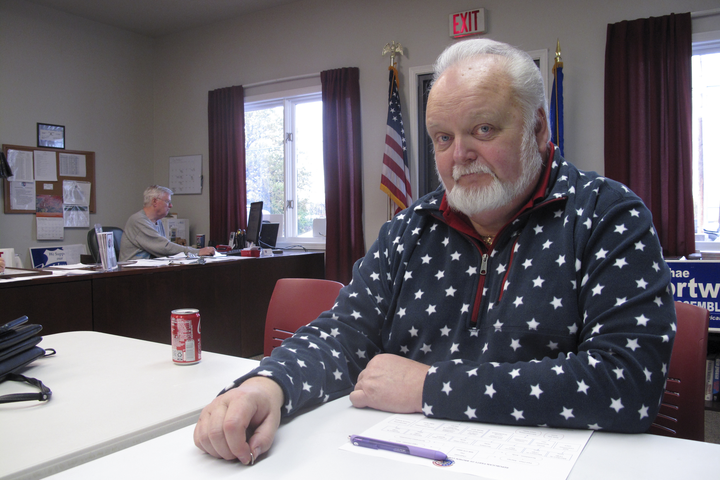 Brown County Republican chair Jim Fitzgerald at GOP headquarters in Green Bay