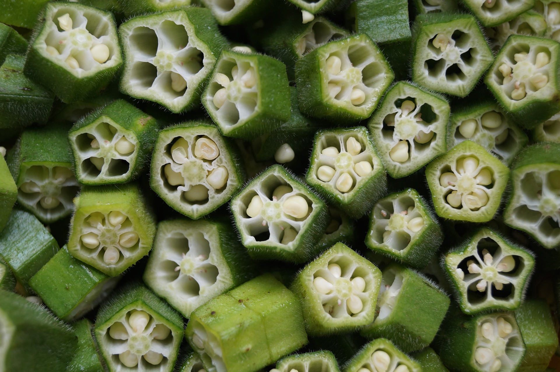 Cut okra stacked on top of each other
