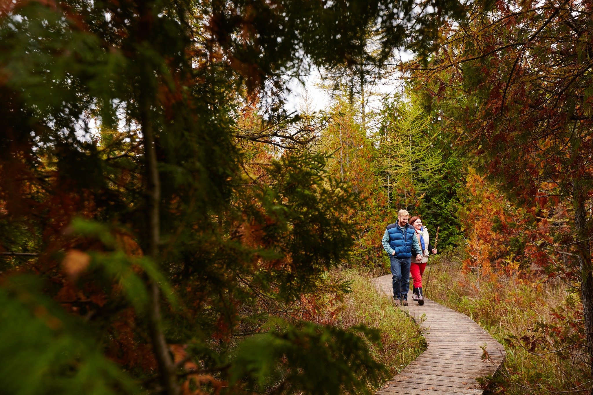 A couple takes a fall hike through Door County.