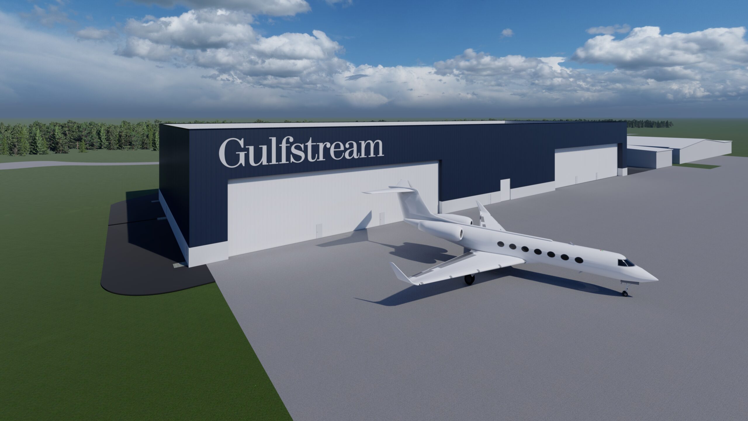 Artist rendering of Gulfstream Aerospace Corp.'s new Appleton paint hangar