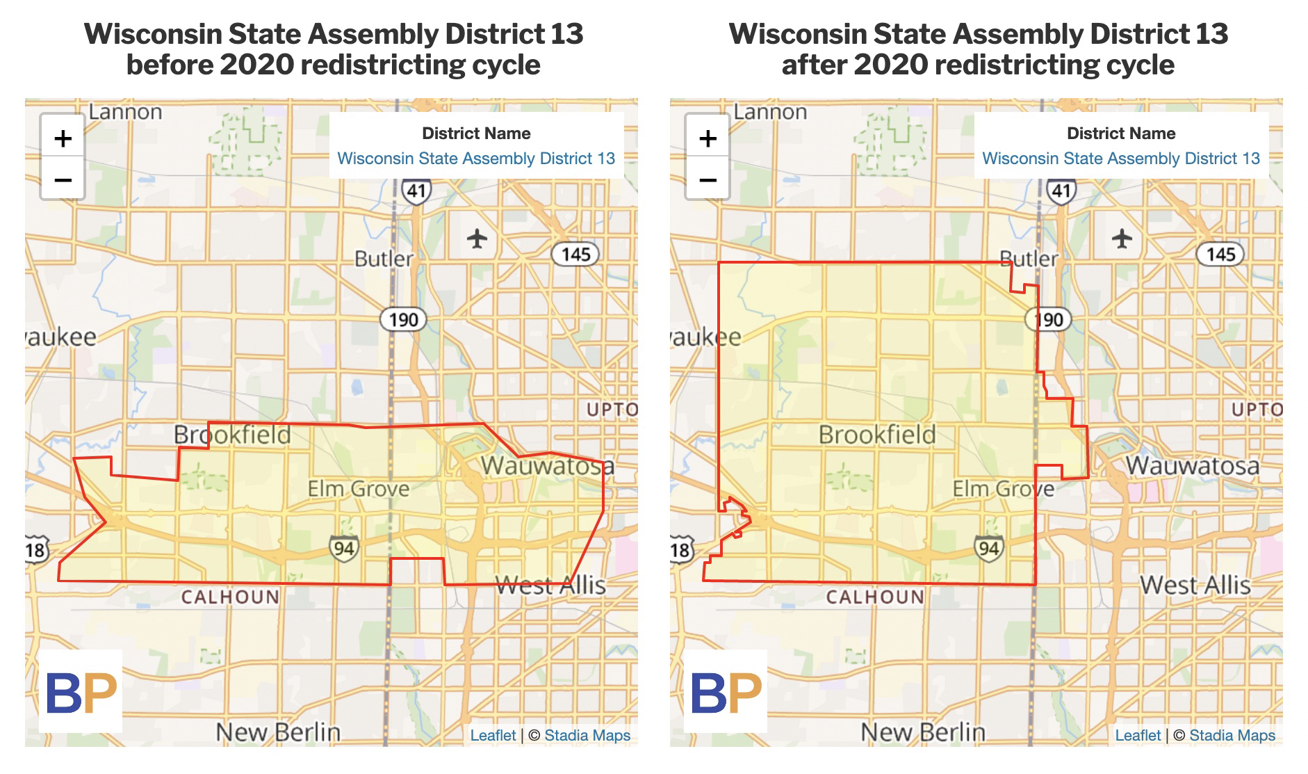 Wisconsin Assembly District 13 before and after redistricting cycle, wcij