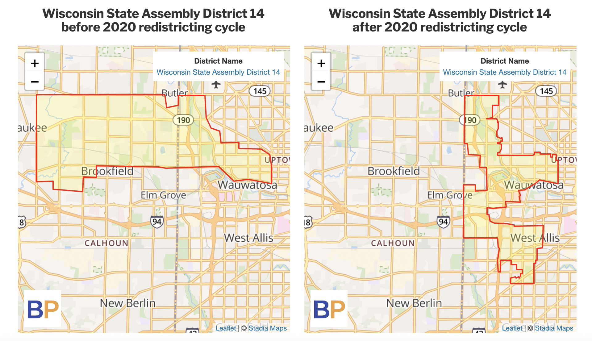 Wisconsin state assembly district 14 before and after redistricting cycle