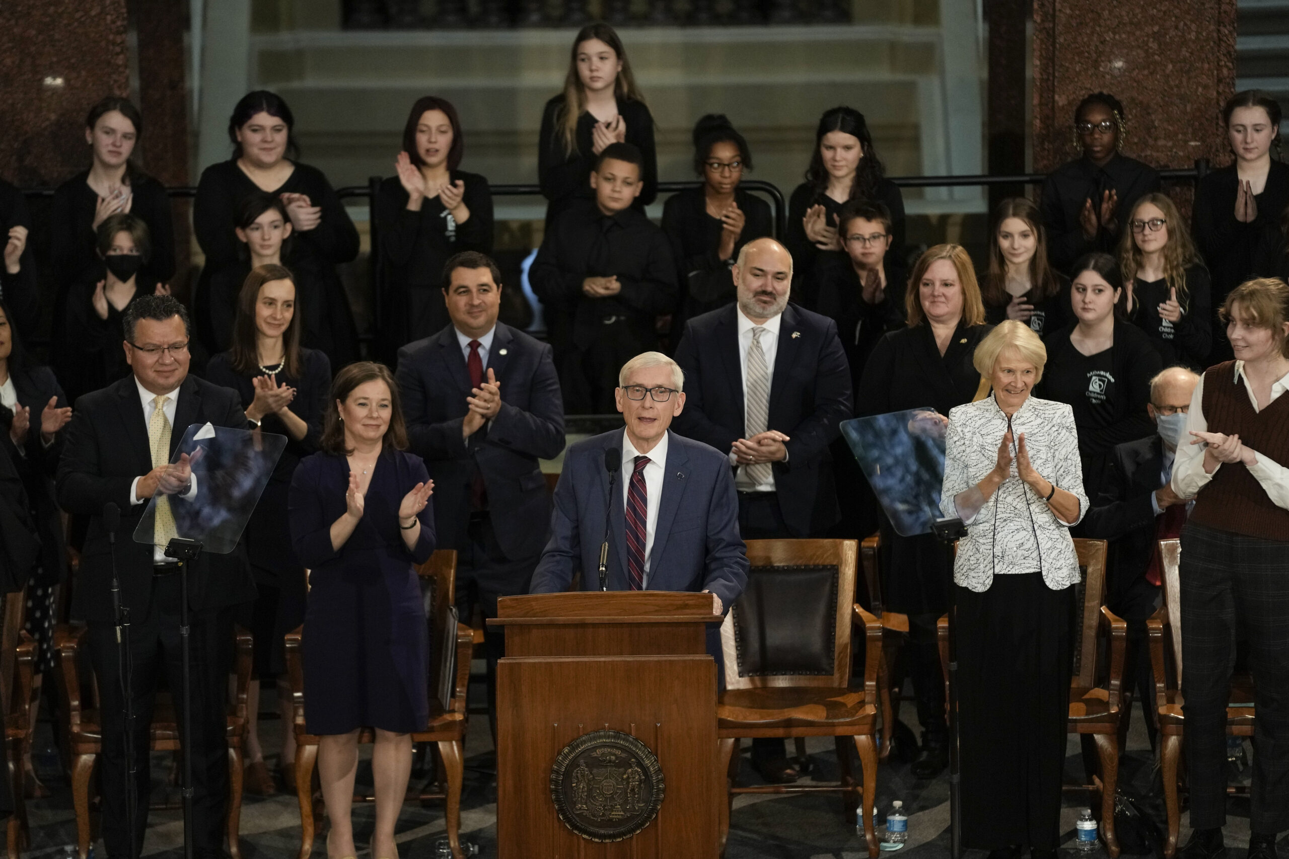 Wisconsin Gov. Tony Evers speaks during an inauguration ceremony