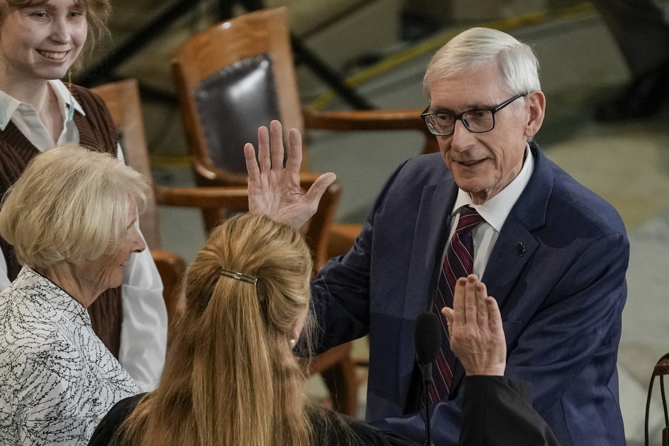 Wisconsin Gov. Tony Evers is sworn in during an inauguration ceremony