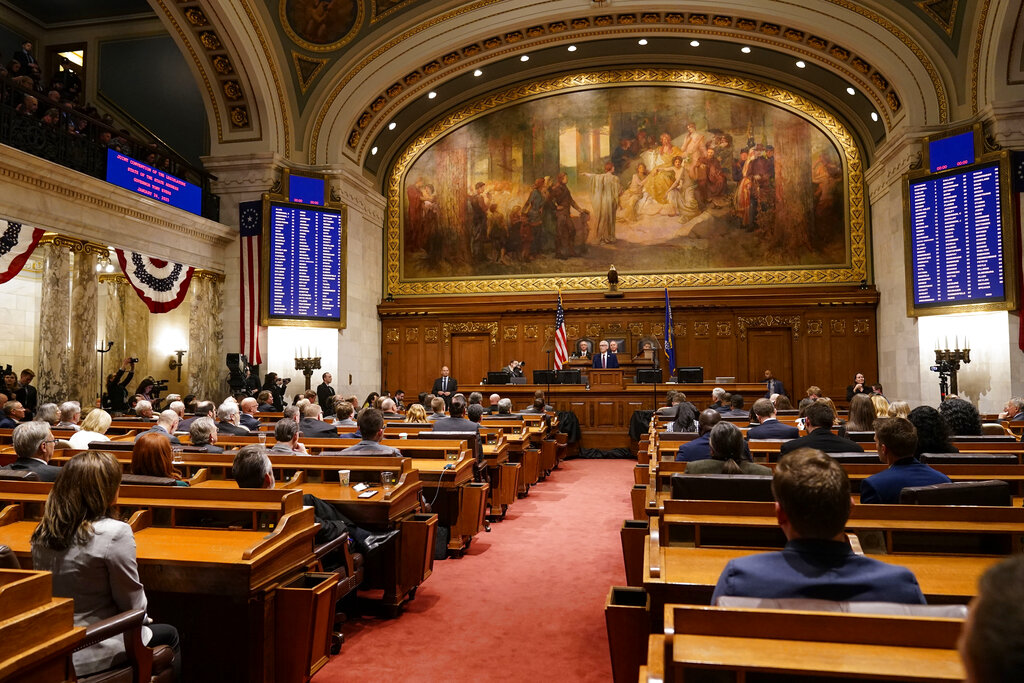 Gov. Tony Evers speaks during the annual State of the State address on Tuesday, Jan. 24, 2023