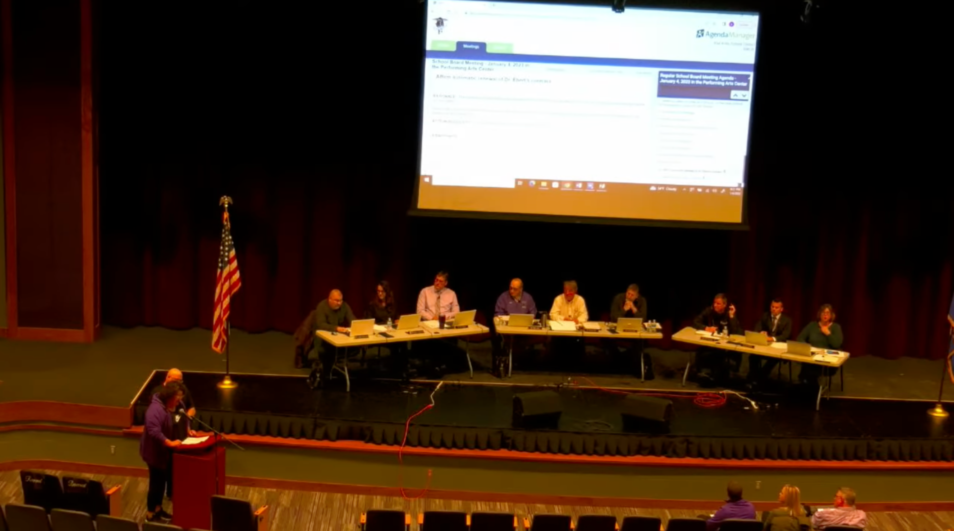 Amy and Dan Wempner speak in support of Superintendent Brad Ebert