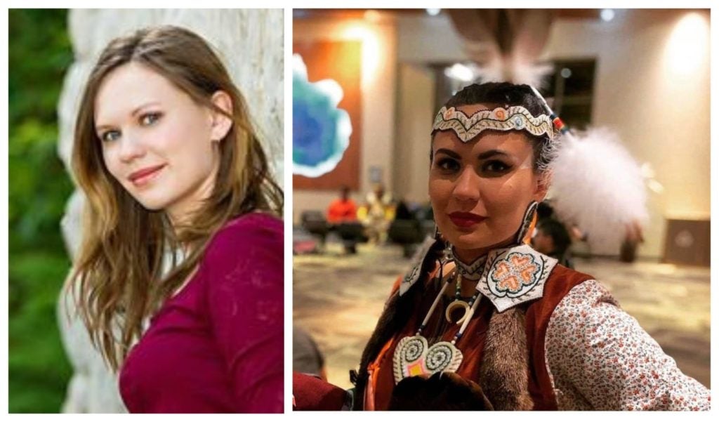 Side-by-side photo of Katie Le Claire in 2012