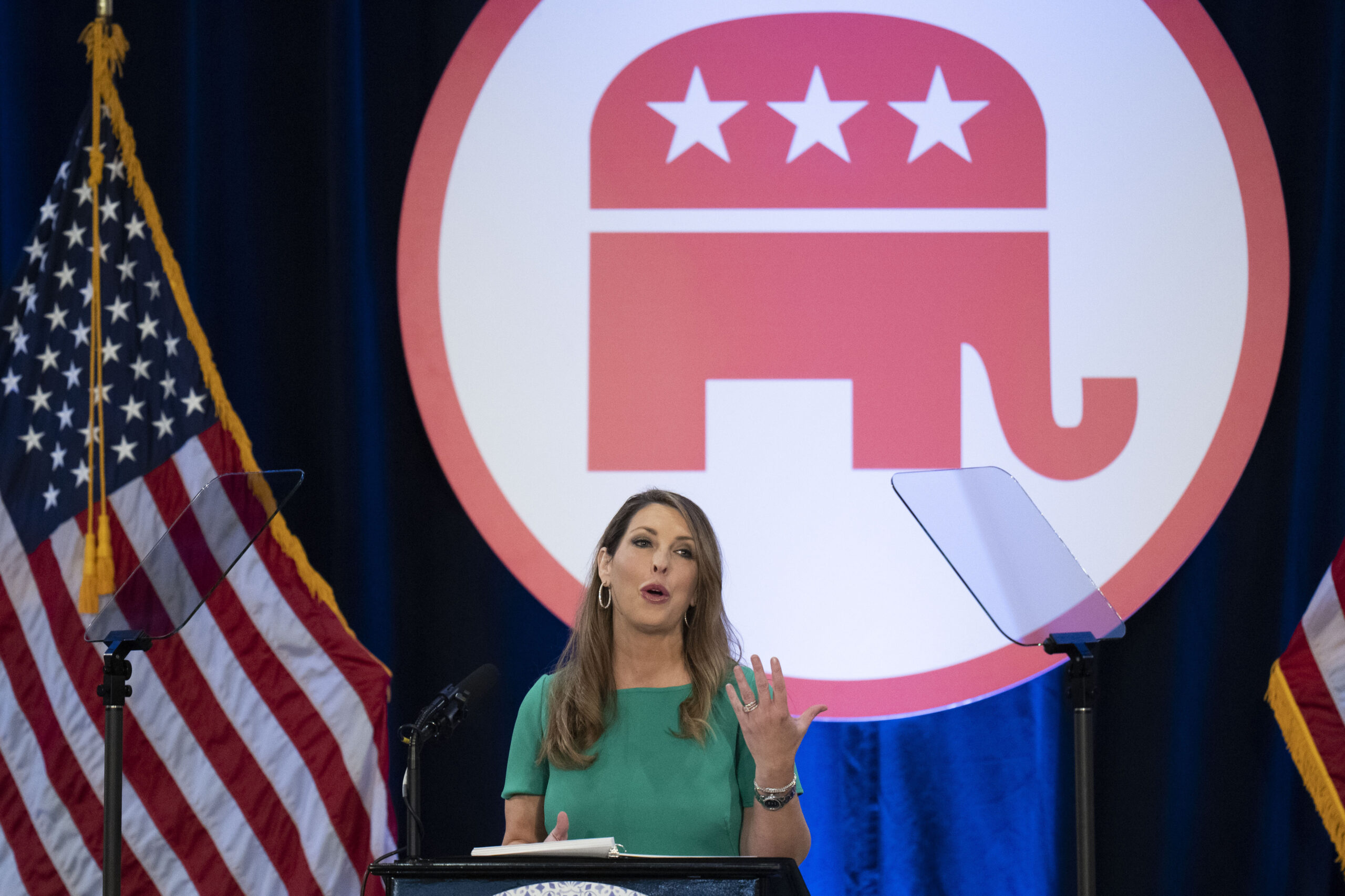 Republican National Committee Chair Ronna McDaniel speaking at a committee meating