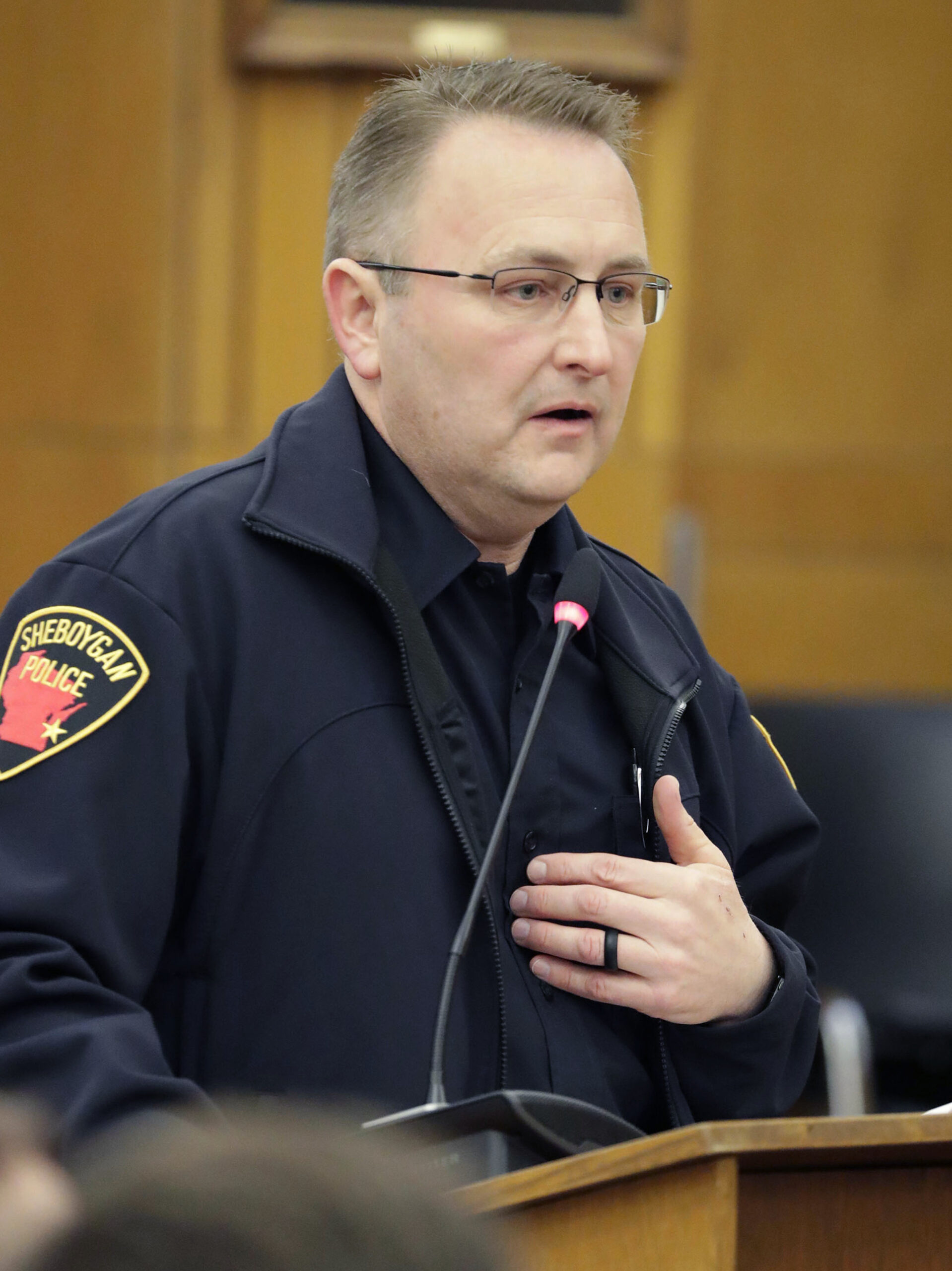 Sheboygan Police Chief Christopher Domagalski speaks during the drug and alcohol program graduation