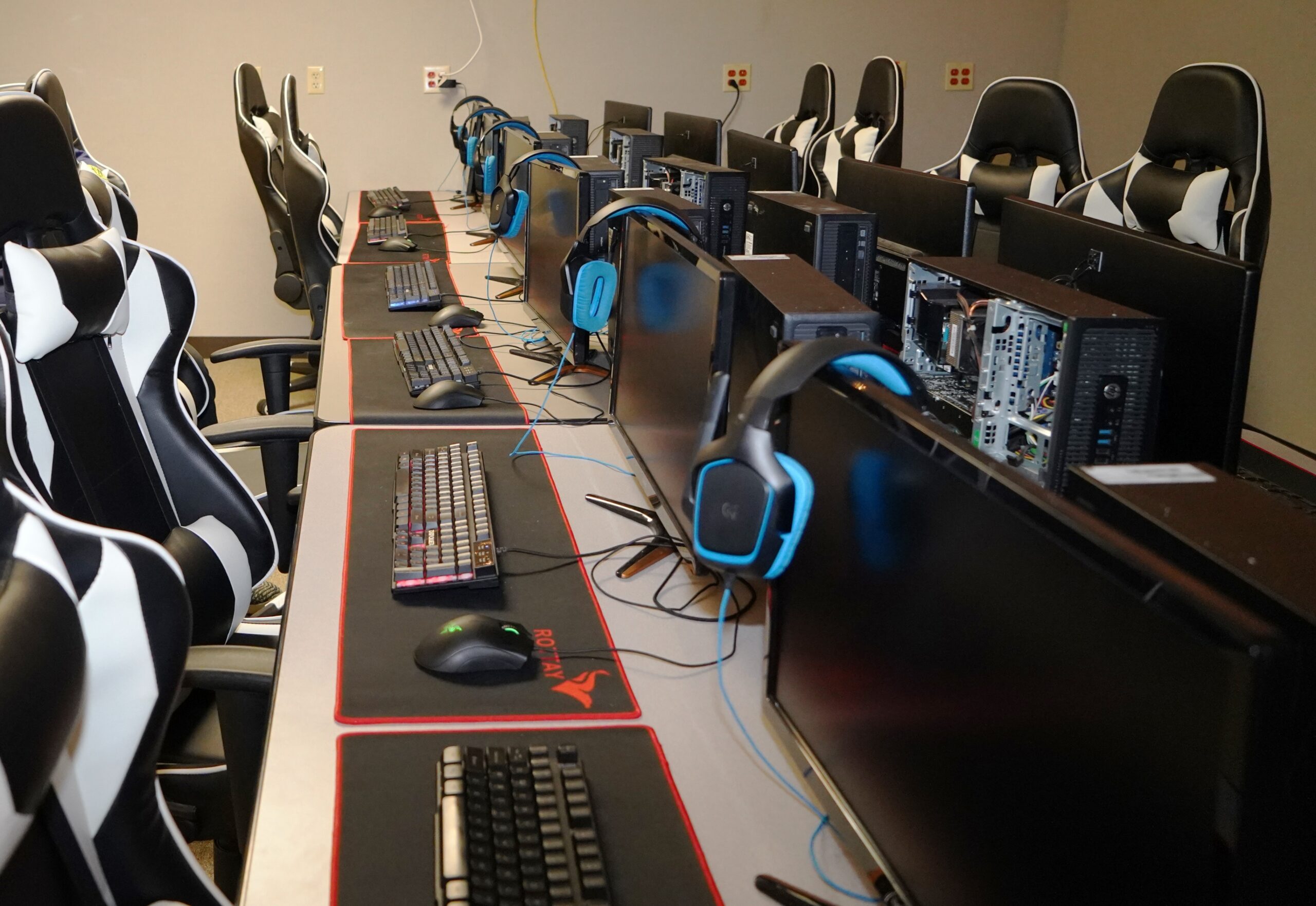 The esports lab at Montello High School sits empty before students arrive for practice