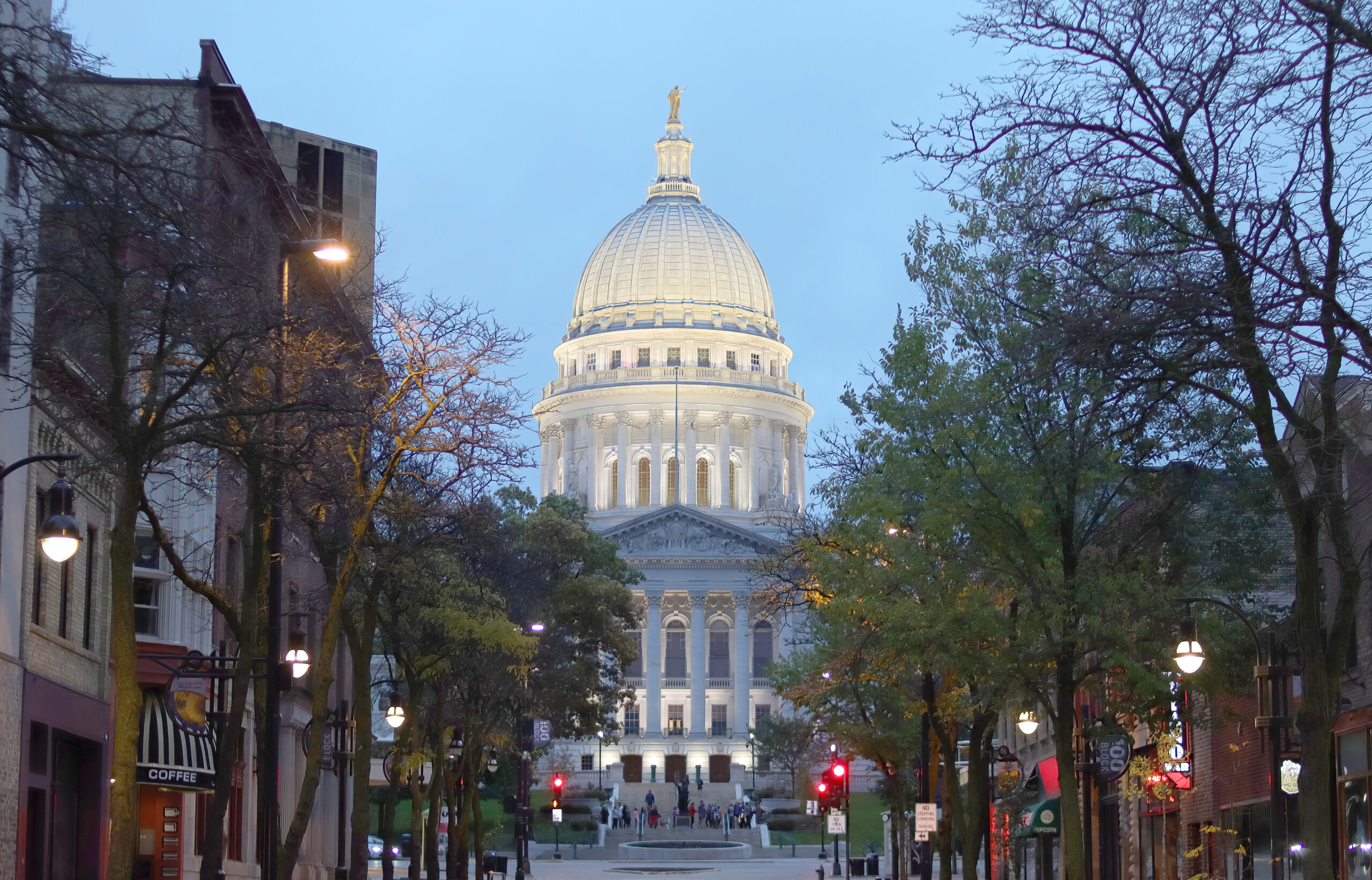 The Wisconsin State Capital view from State Street in Madison