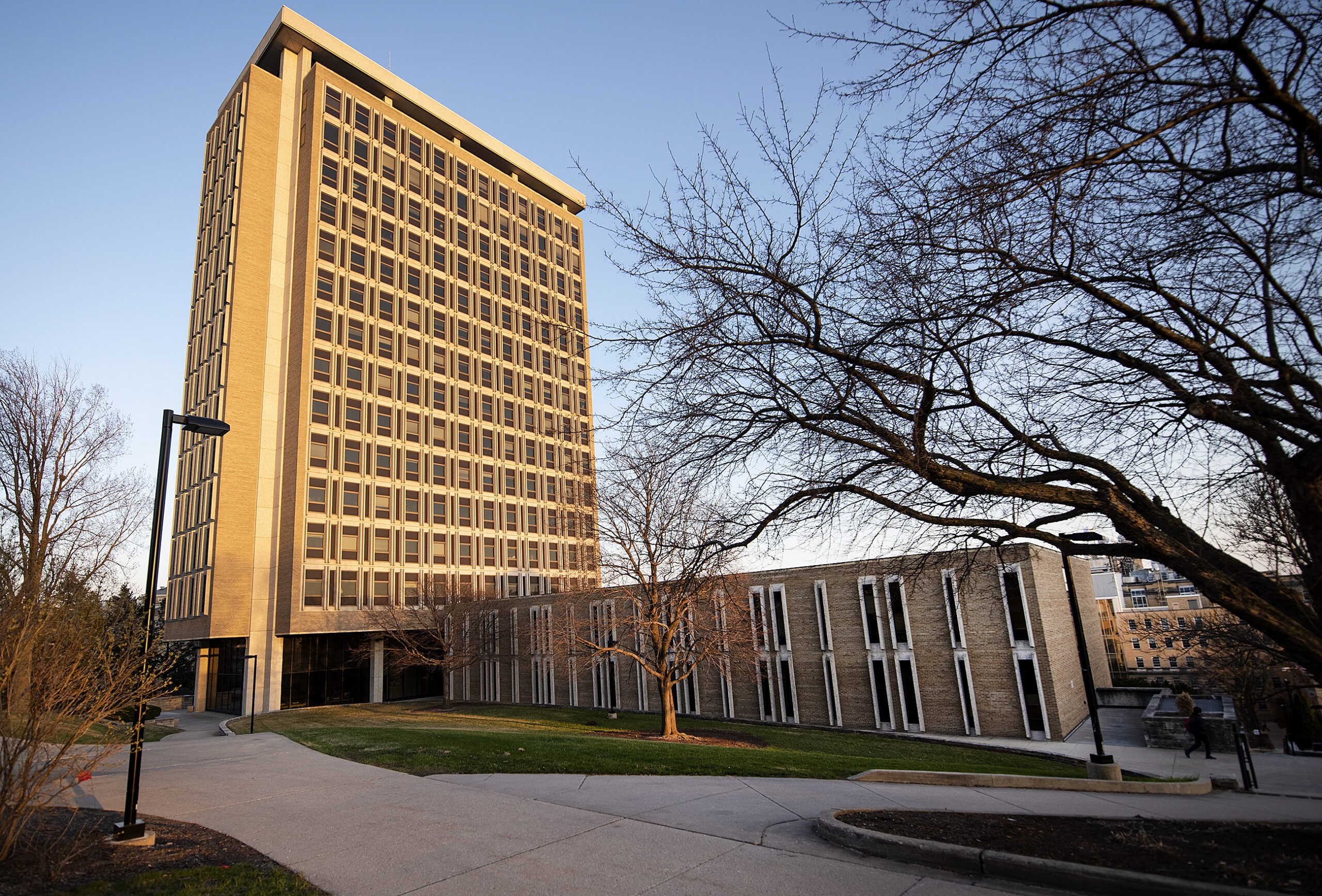 Golden light shines on Van Hise Hall