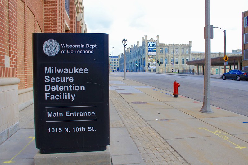 The sign outside the Milwaukee Secure Detention Facility