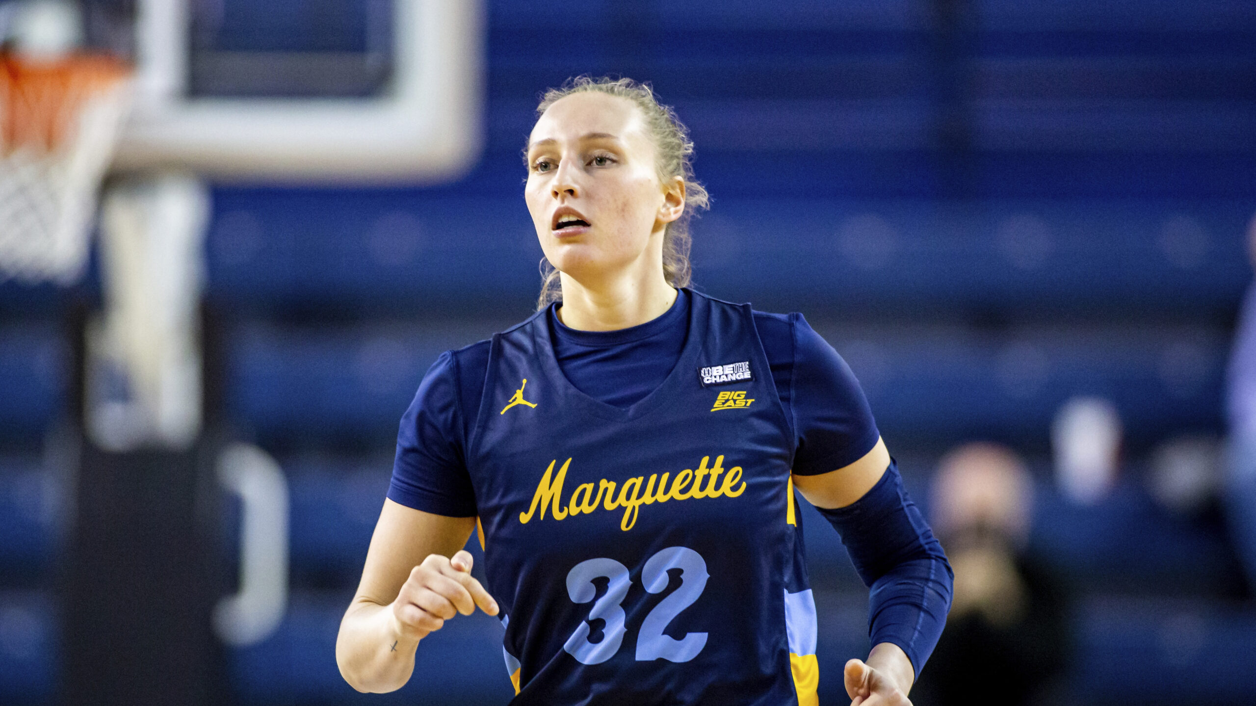 Marquette forward Liza Karlen runs down the court.