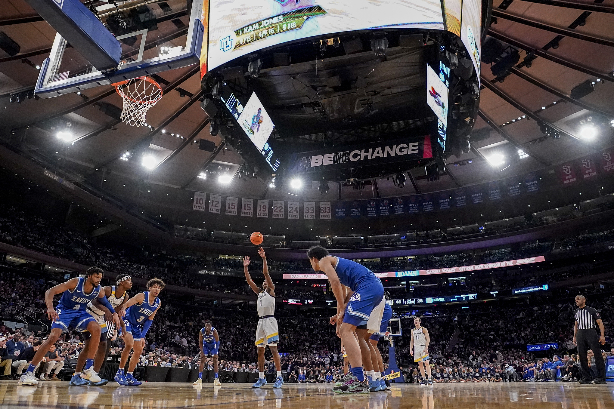 Marquette's Kam Jones takes a foul shot.