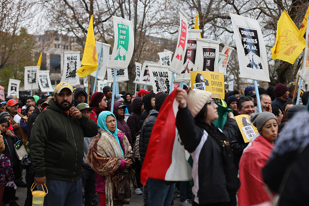 Thousands rallied at the Wisconsin State Capitol in Madison, Wis., on May 1, 2019, to advocate for driver’s licenses for all