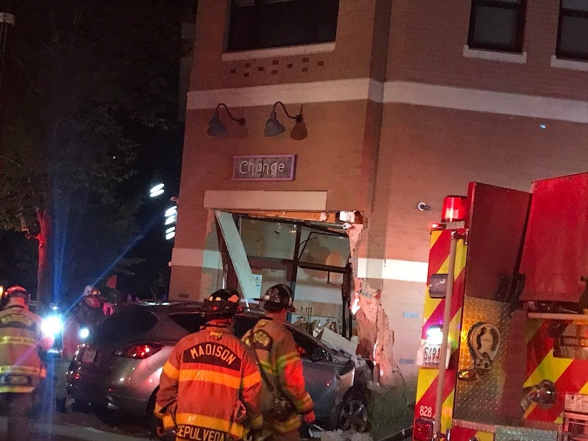 A car after crashing into a building