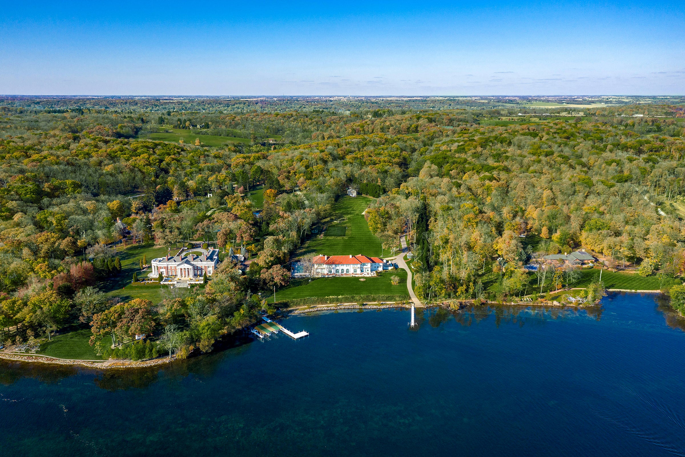 Birds-eye view of the Villa Hortensia mansion property and the homes next to it