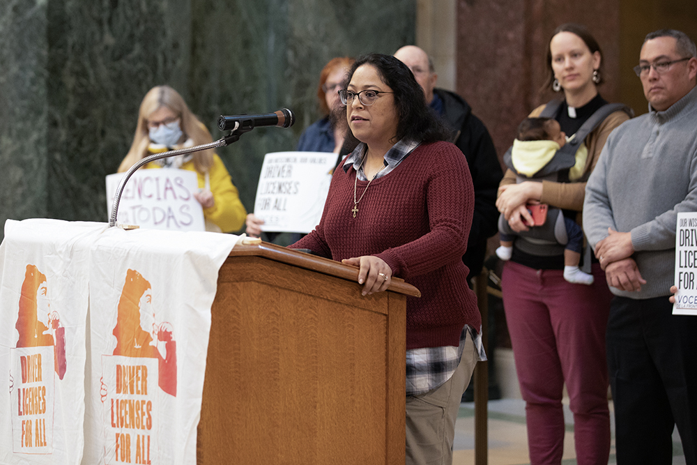 Rep. Sylvia Ortiz-Velez, D-Milwaukee, speaks at a press event