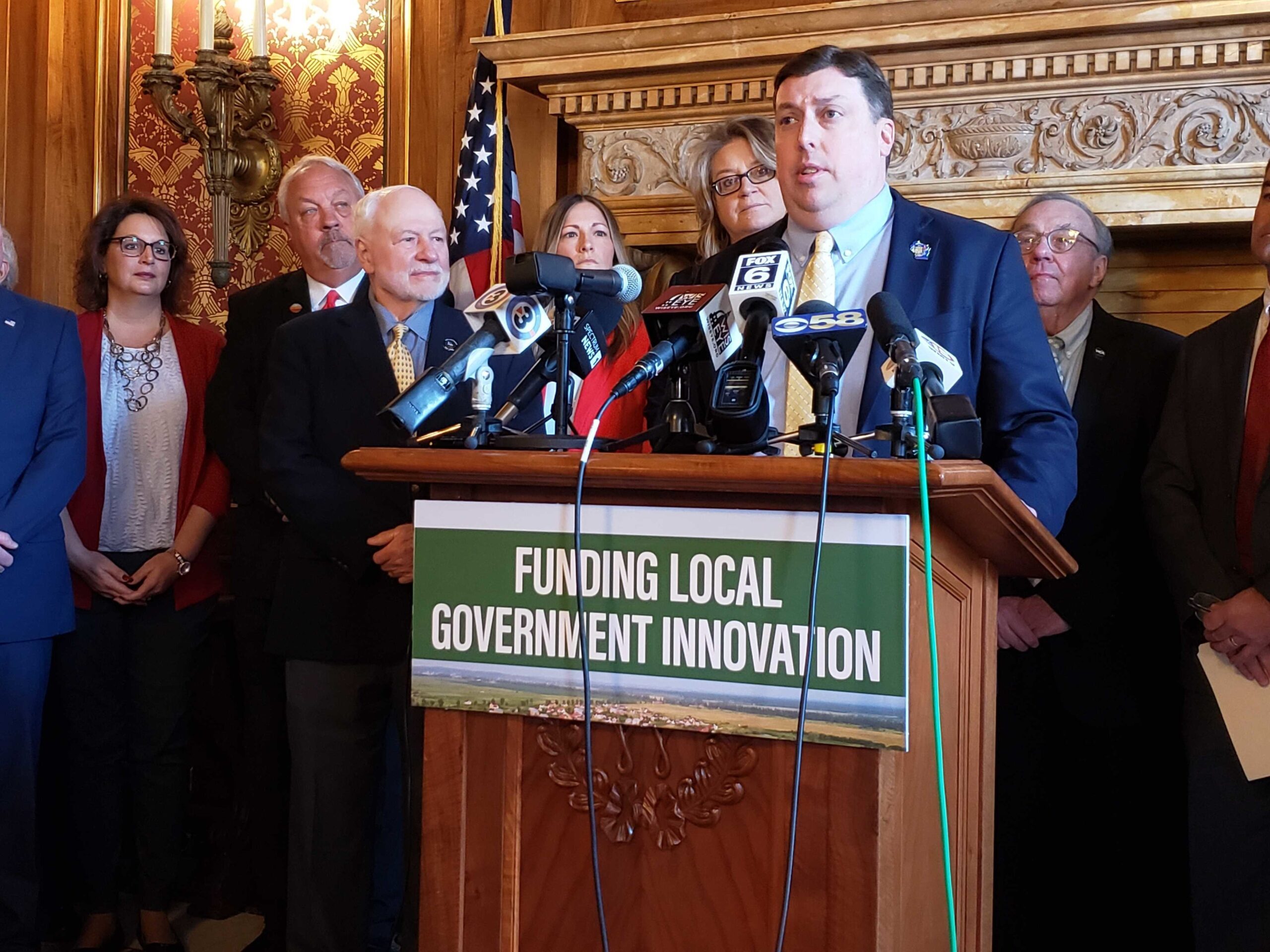Rep. Mark Born, R-Beaver Dam, discusses the broad strokes of a new GOP shared revenue proposal at a state Capitol news conference on April 27, 2023.