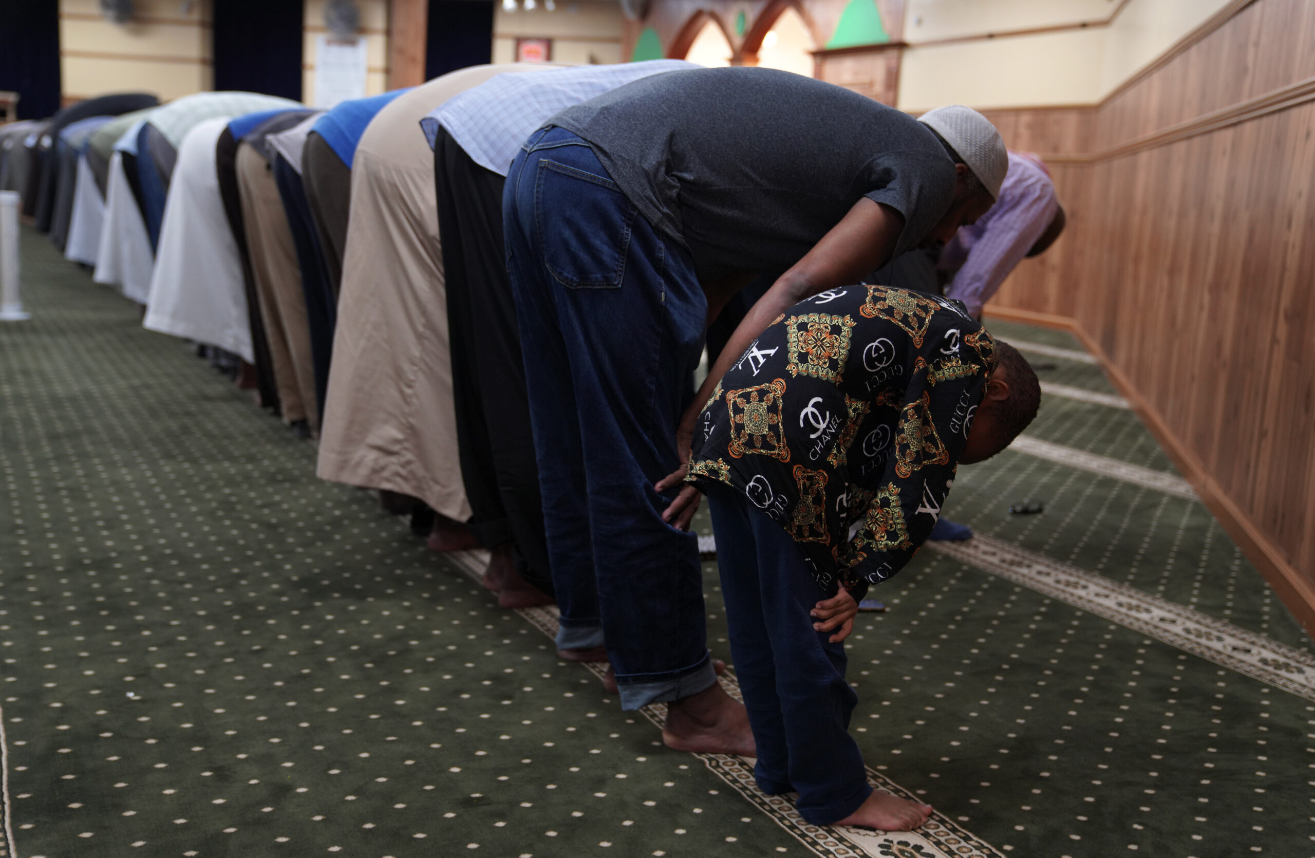 Members of the Abubakar As-Saddique Islamic Center pray.