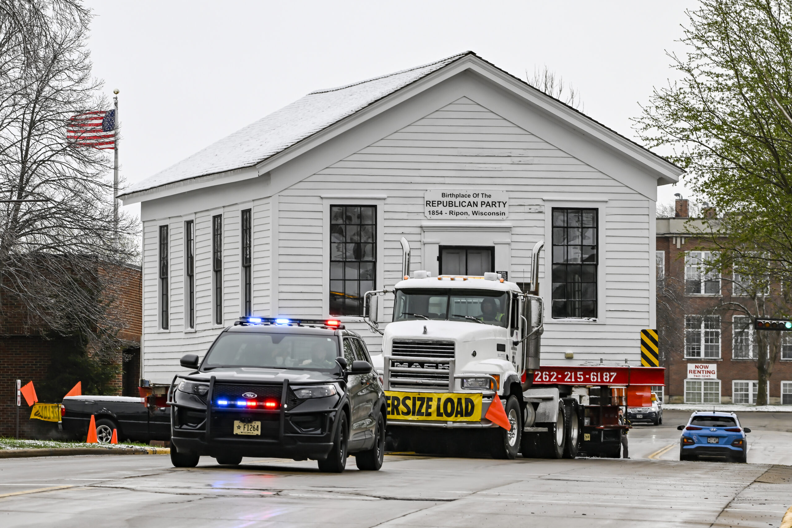 The Little White Schoolhouse rolls out of its old location on Blackburn Street in Ripon.