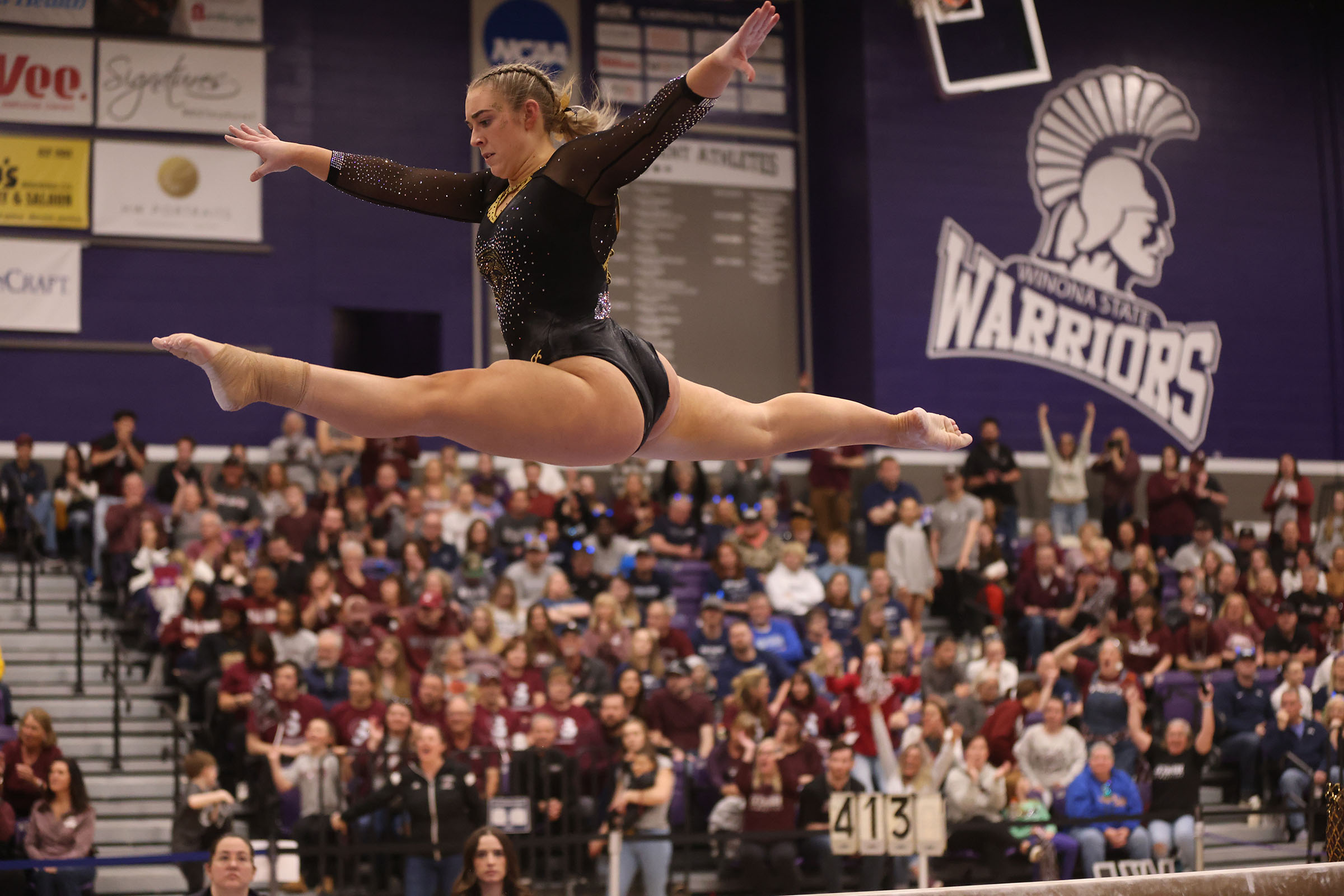 A gymnast competes during the NCAA finals