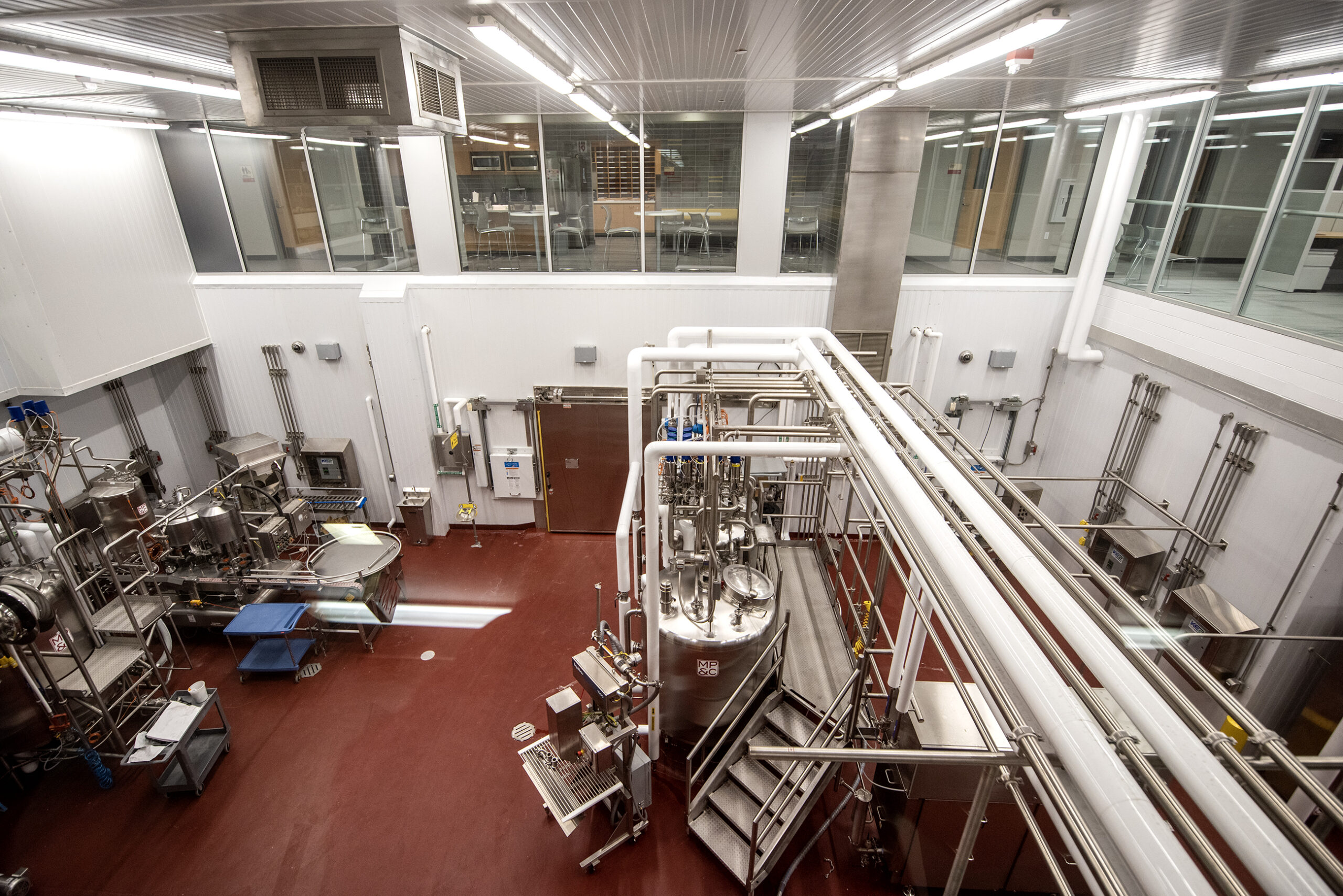 A variety of machinery is seen from above.