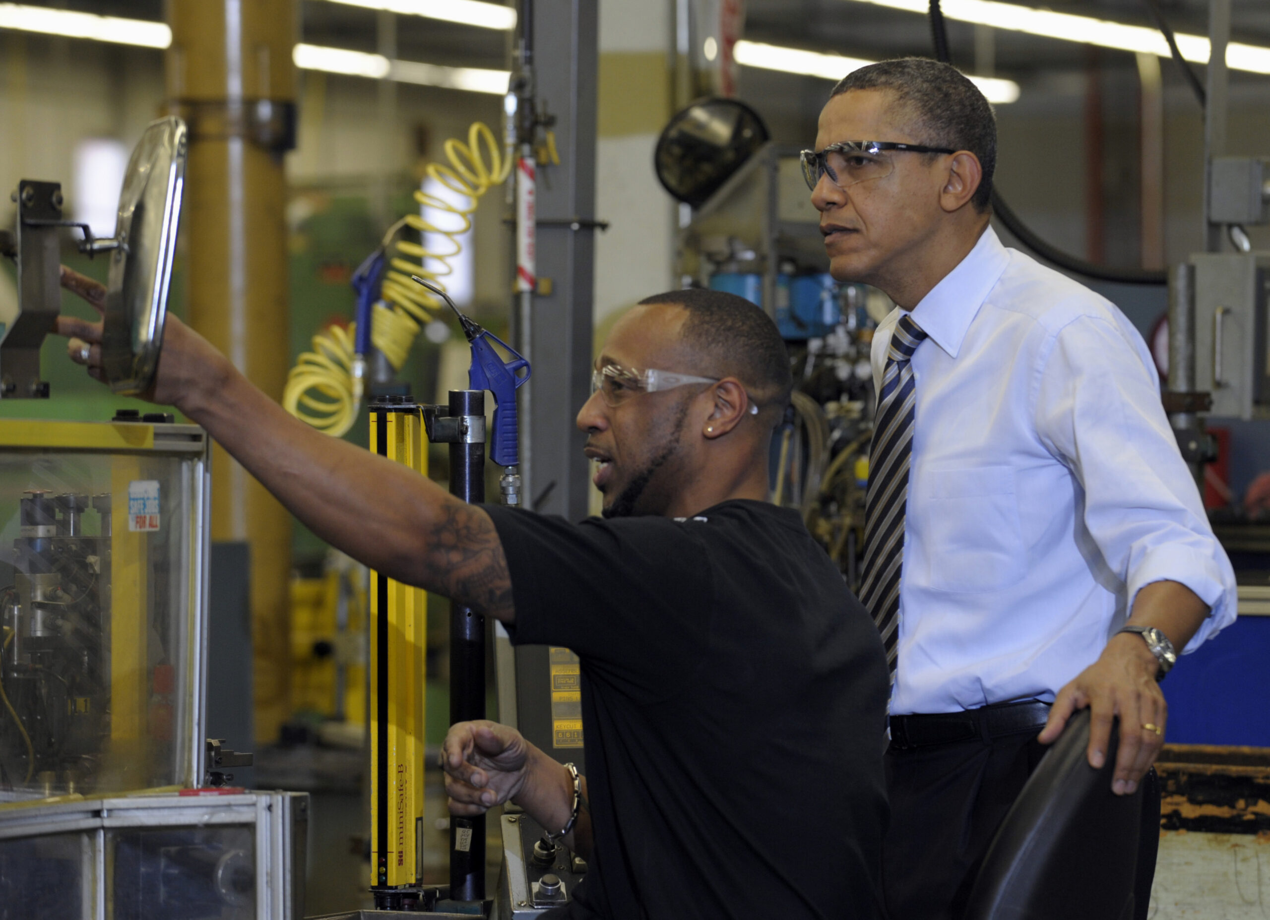 President Barack Obama visits Master Lock in Milwaukee in 2012.