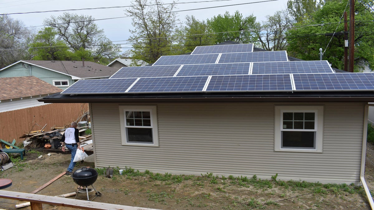 Solar panels on a garage