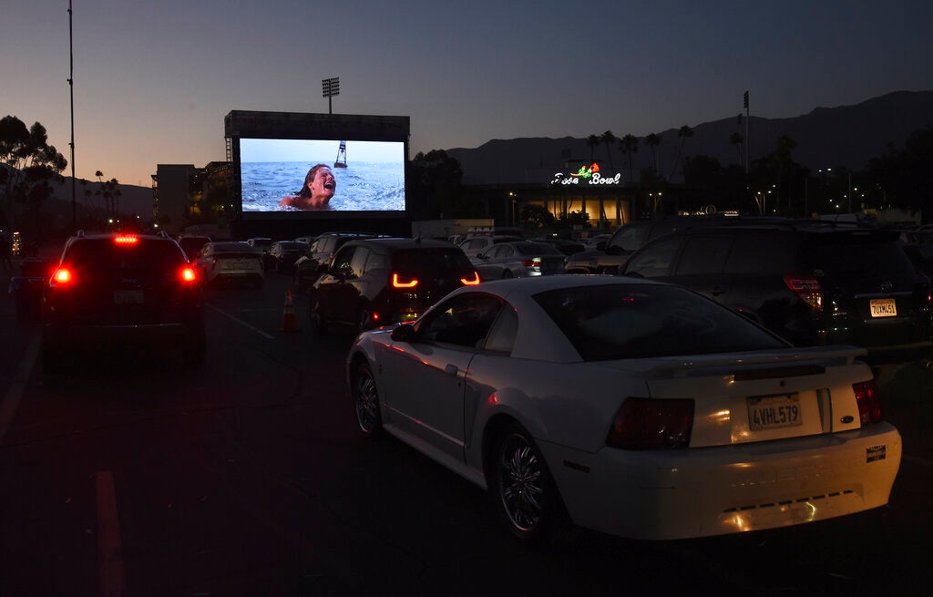 Cars outside of drive-in movie theater