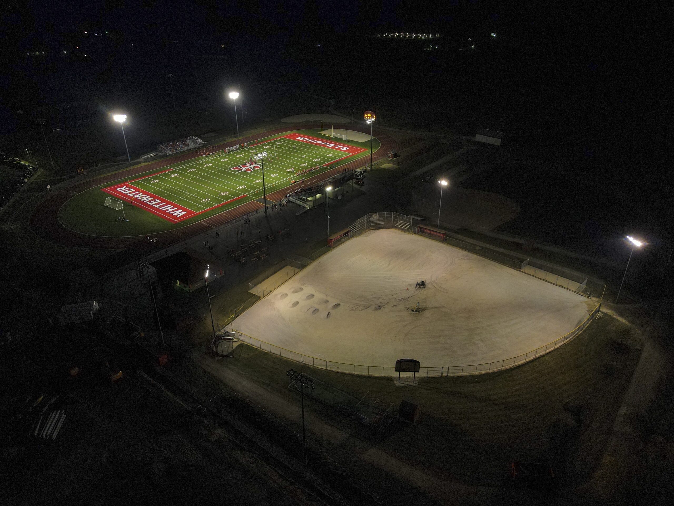 A football field and baseball diamond
