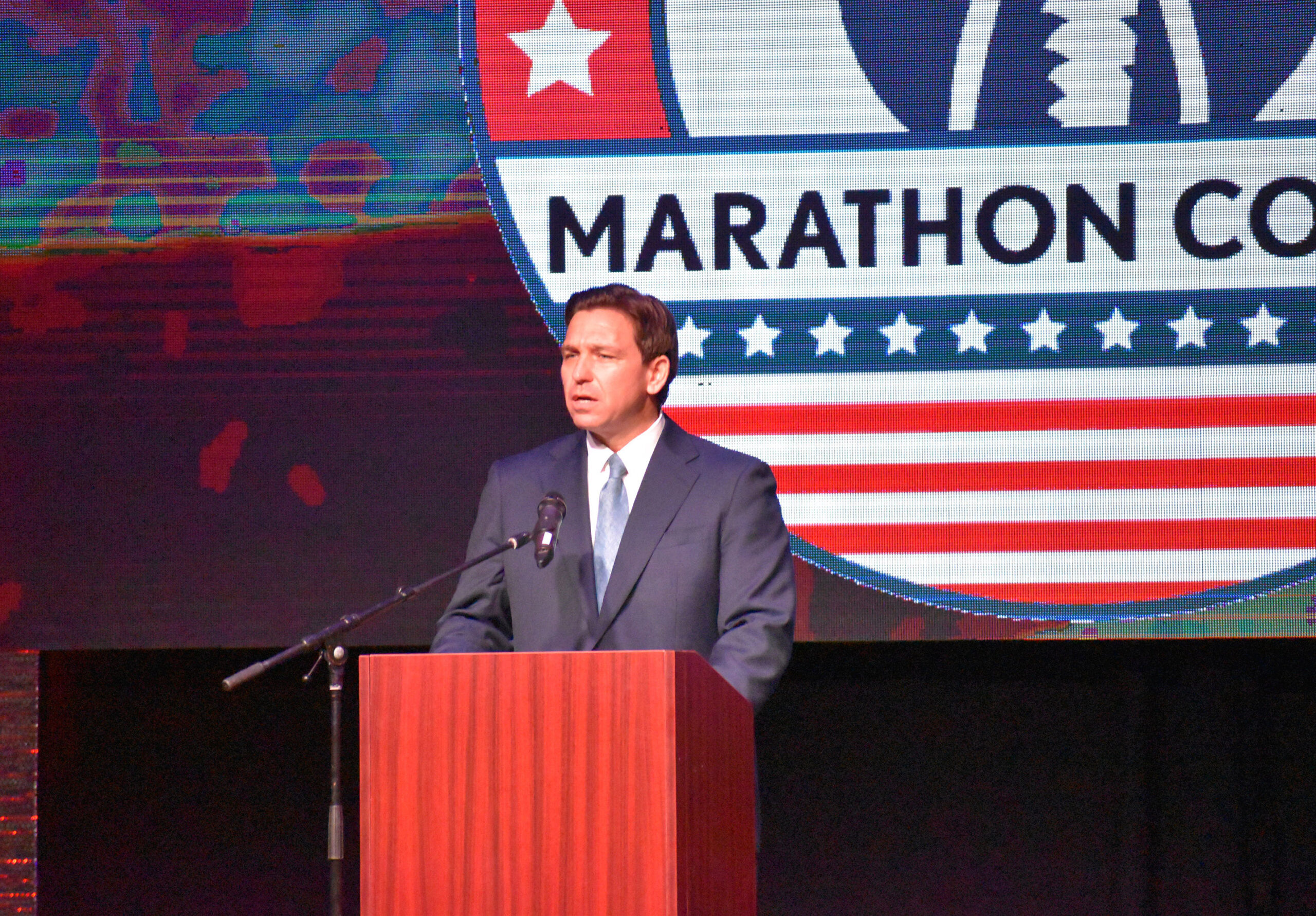 Florida Gov. Ron DeSantis speaks at the Lincoln Day Dinner of the Republican Party of Marathon County, Saturday, May 6, 2023