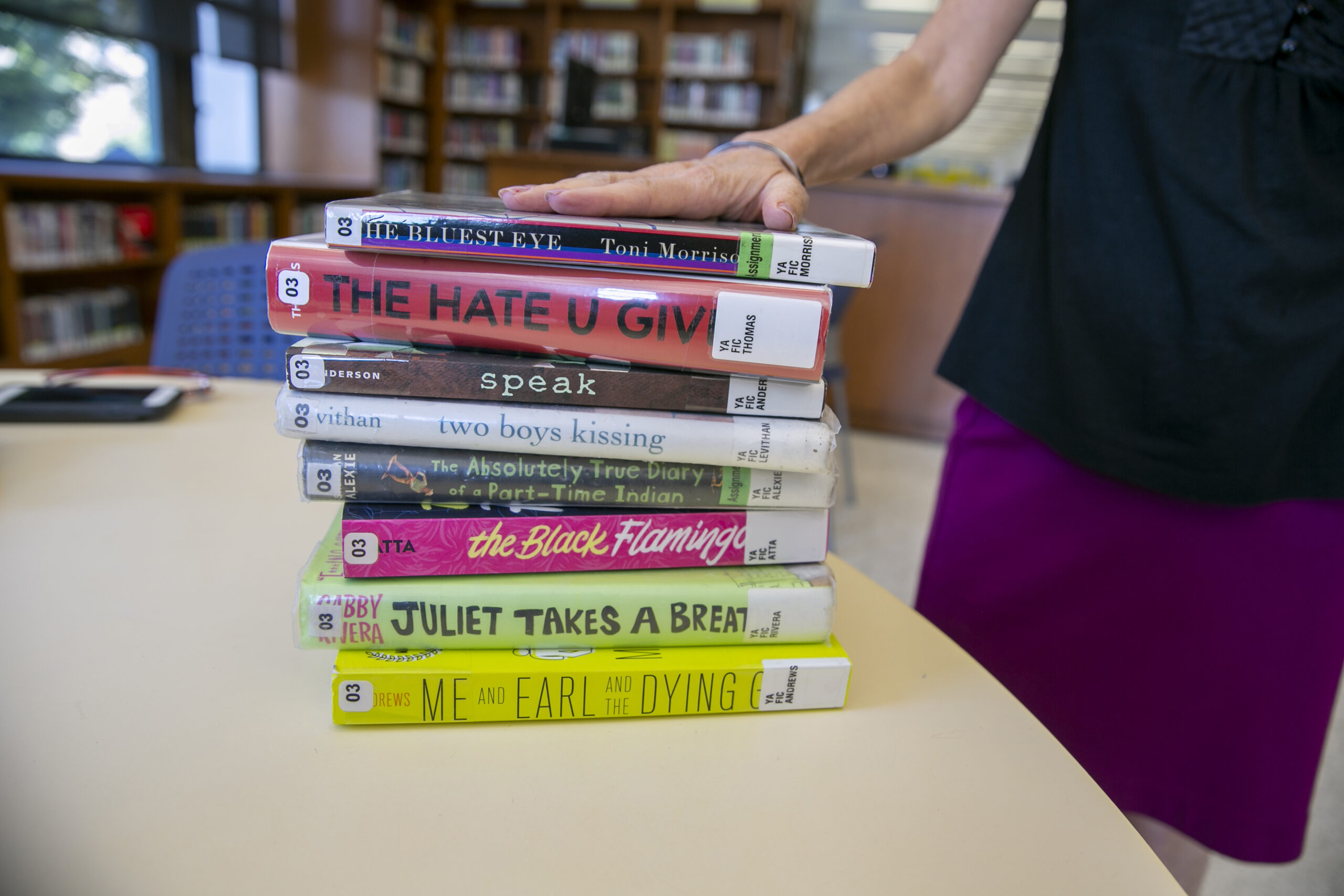 Banned books are visible at the Central Library, a branch of the Brooklyn Public Library system.