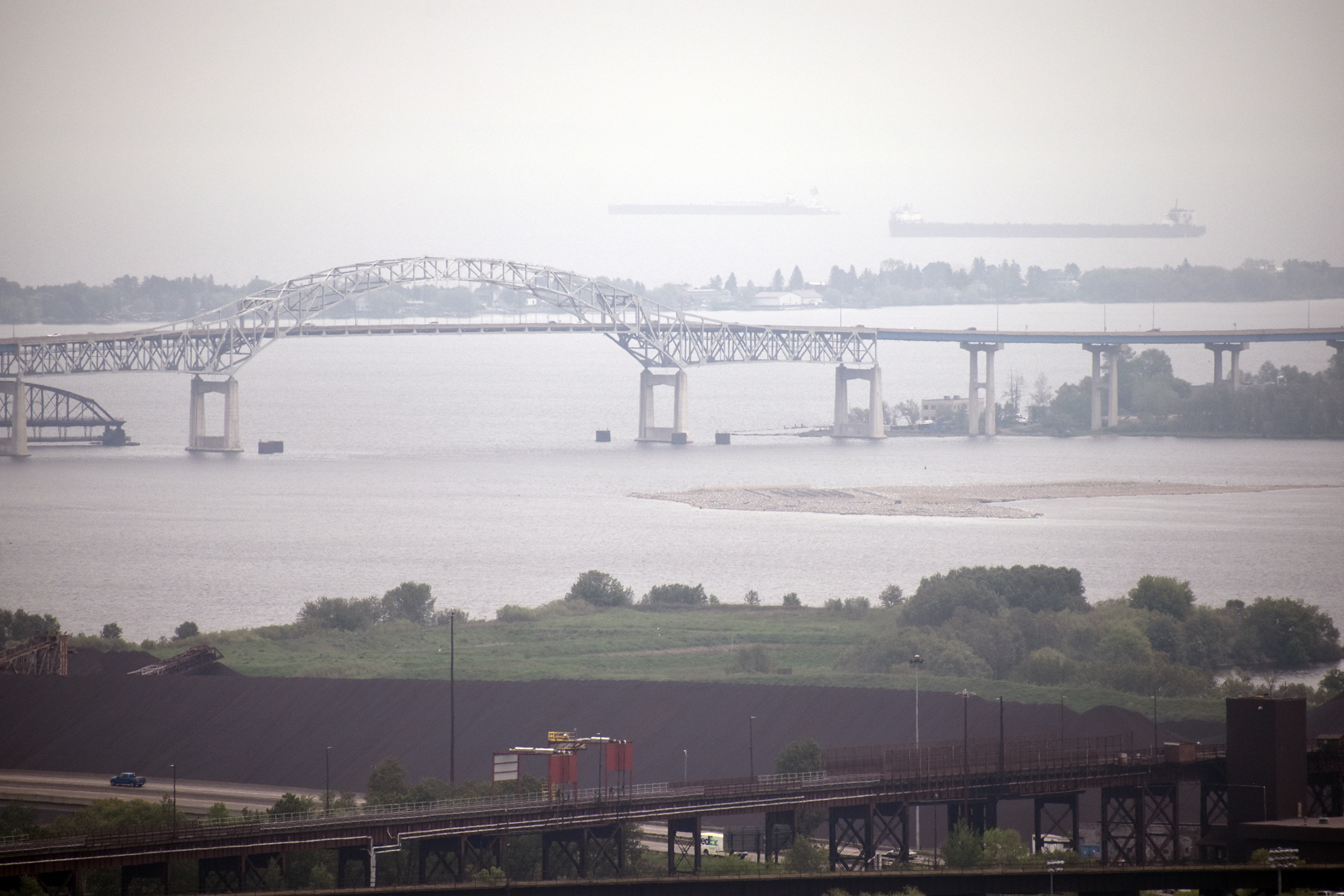 Wildfire smoke obscures ships