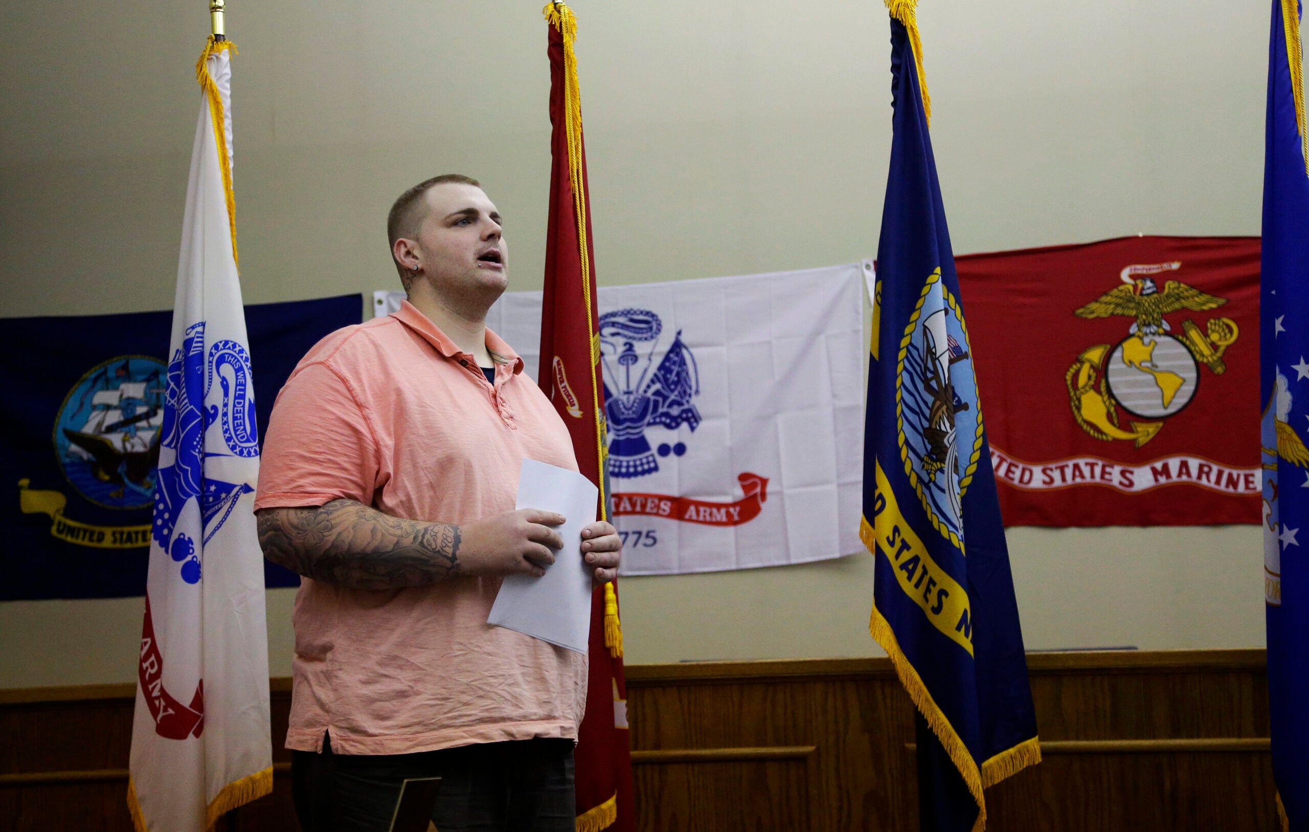 A veteran addressing a courtroom in Boston