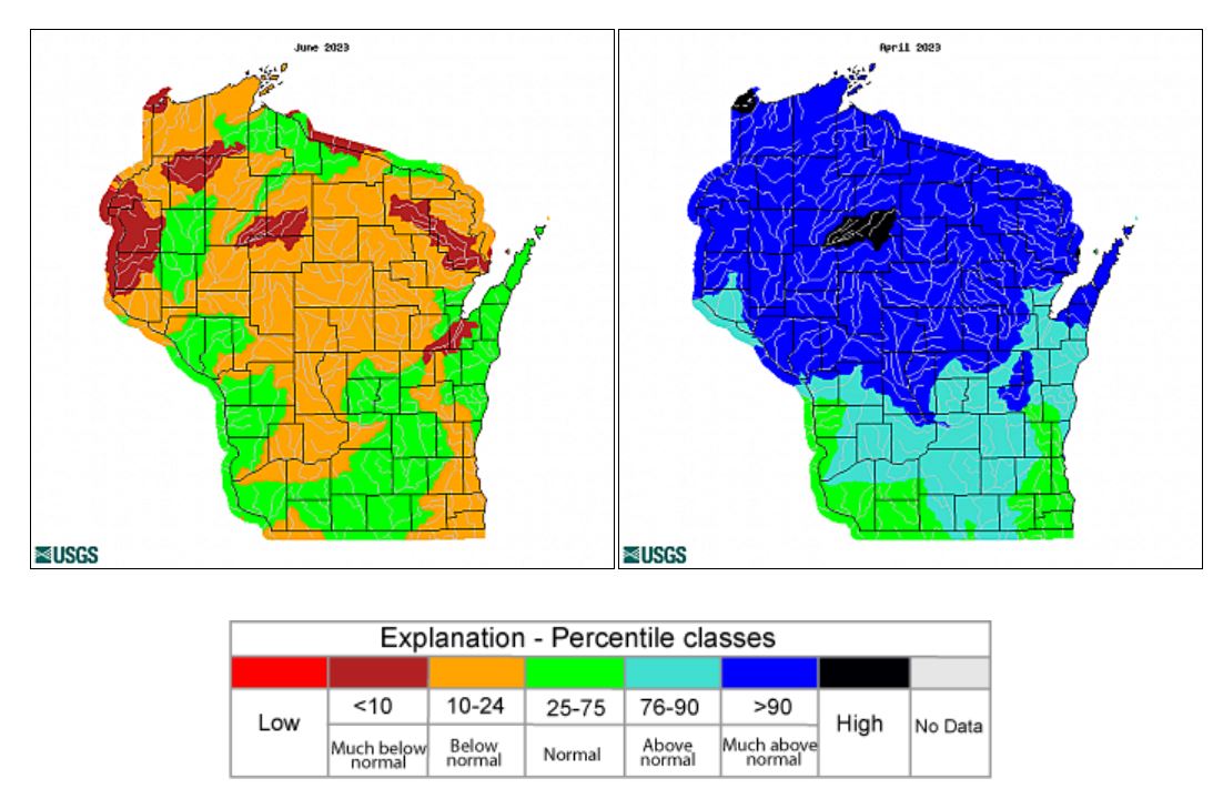 Flows decline on streams across Wisconsin since April