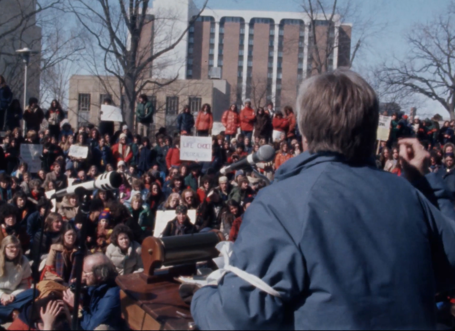 Abortion rights protesters gather outside the Wisconsin State Capitol in Madison, Wis., to protest a bill to bar people from using Medicaid to fund abortions, on March 8, 1978