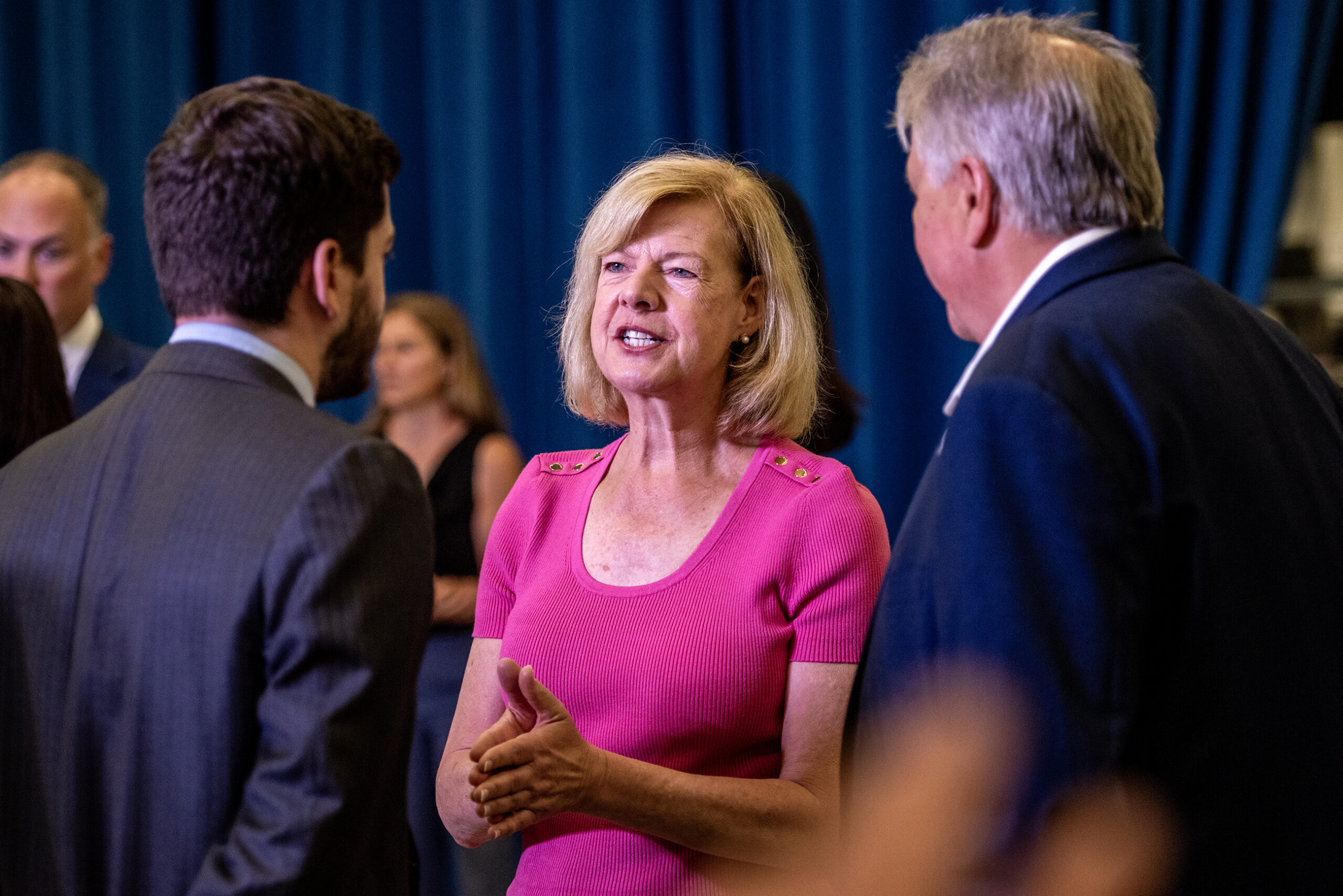 Sen. Tammy Baldwin speaks to people.